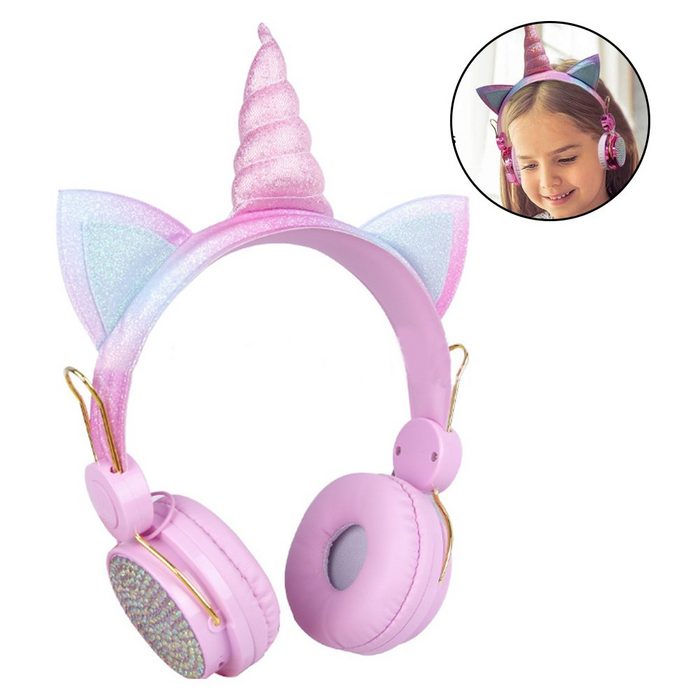 longziming Kopfhörer Kinder Einhorn Kabel Kopfhörer mit mikrofon- (Rosa) Gaming-Headset