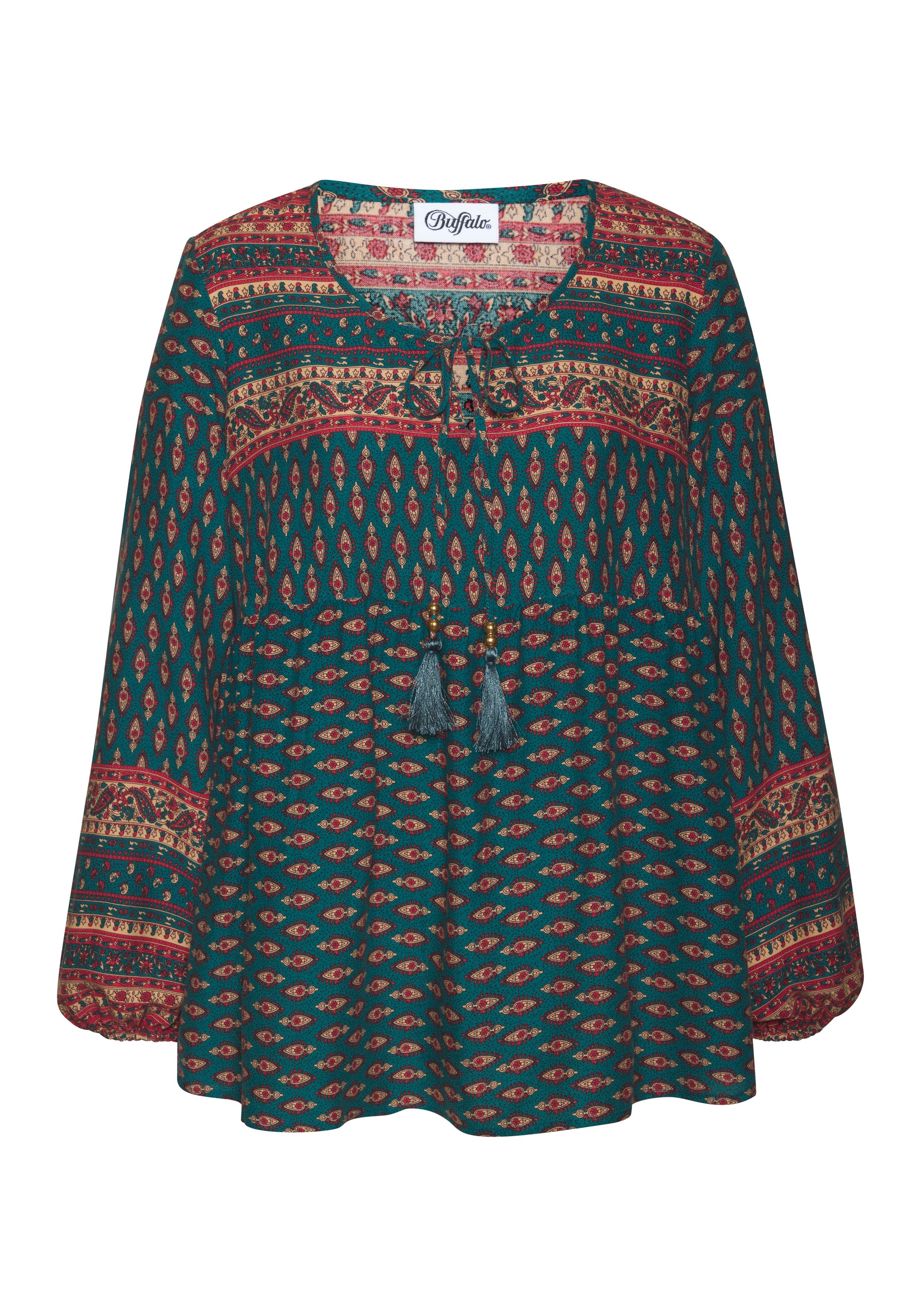 Buffalo Schlupfbluse mit Ethnodruck und Zierperlen, Boho-Style, Langarmblus günstig online kaufen