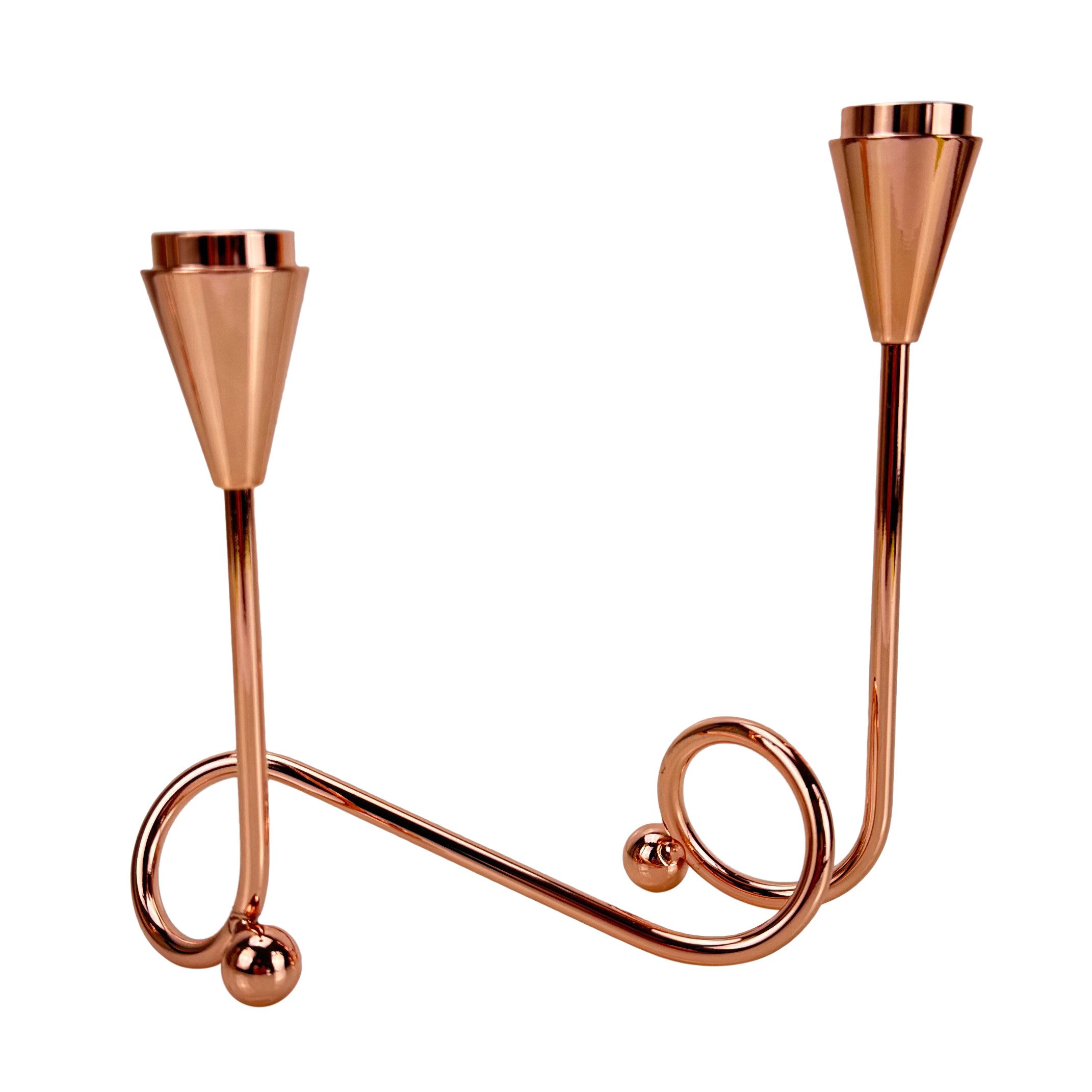 Online-Fuchs Kerzenhalter für je 2 Stabkerzen - moderner geschwungener Kerzenständer aus Metall (Rosé oder Silber, insgesamt für 4 Stabkerzen, auch als Adventskranz nutzbar), moderne und zeitlose Tischdekoration