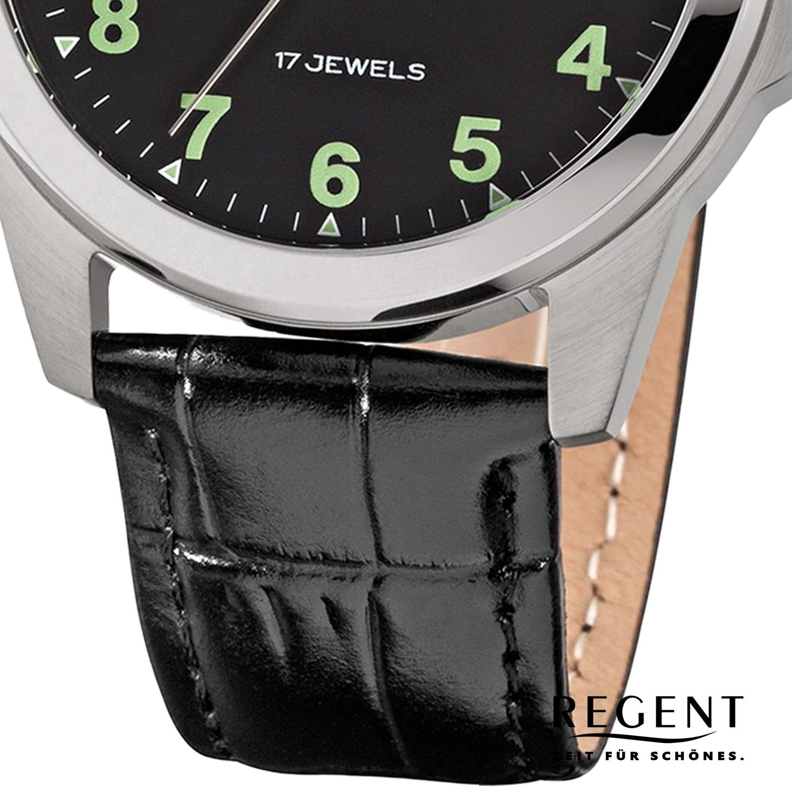 Regent Quarzuhr Regent Herren extra Armbanduhr Analog, (ca. Lederarmband Armbanduhr 39mm), Herren groß rund