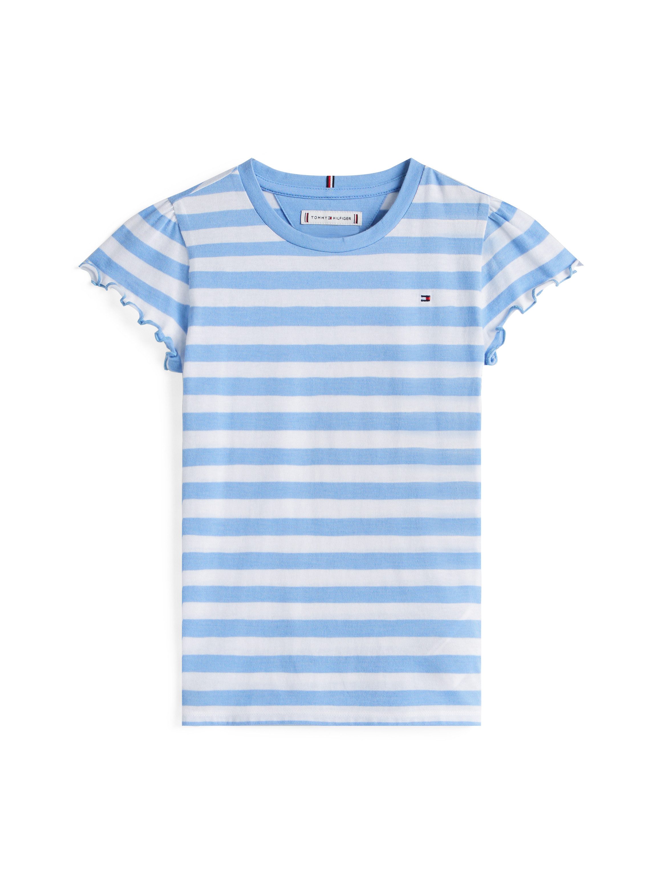 Tommy Hilfiger T-Shirt ESSENTIAL STRIPE RUFFLE TOP SS für Kinder bis 16 Jahre, mit gewellter Kante