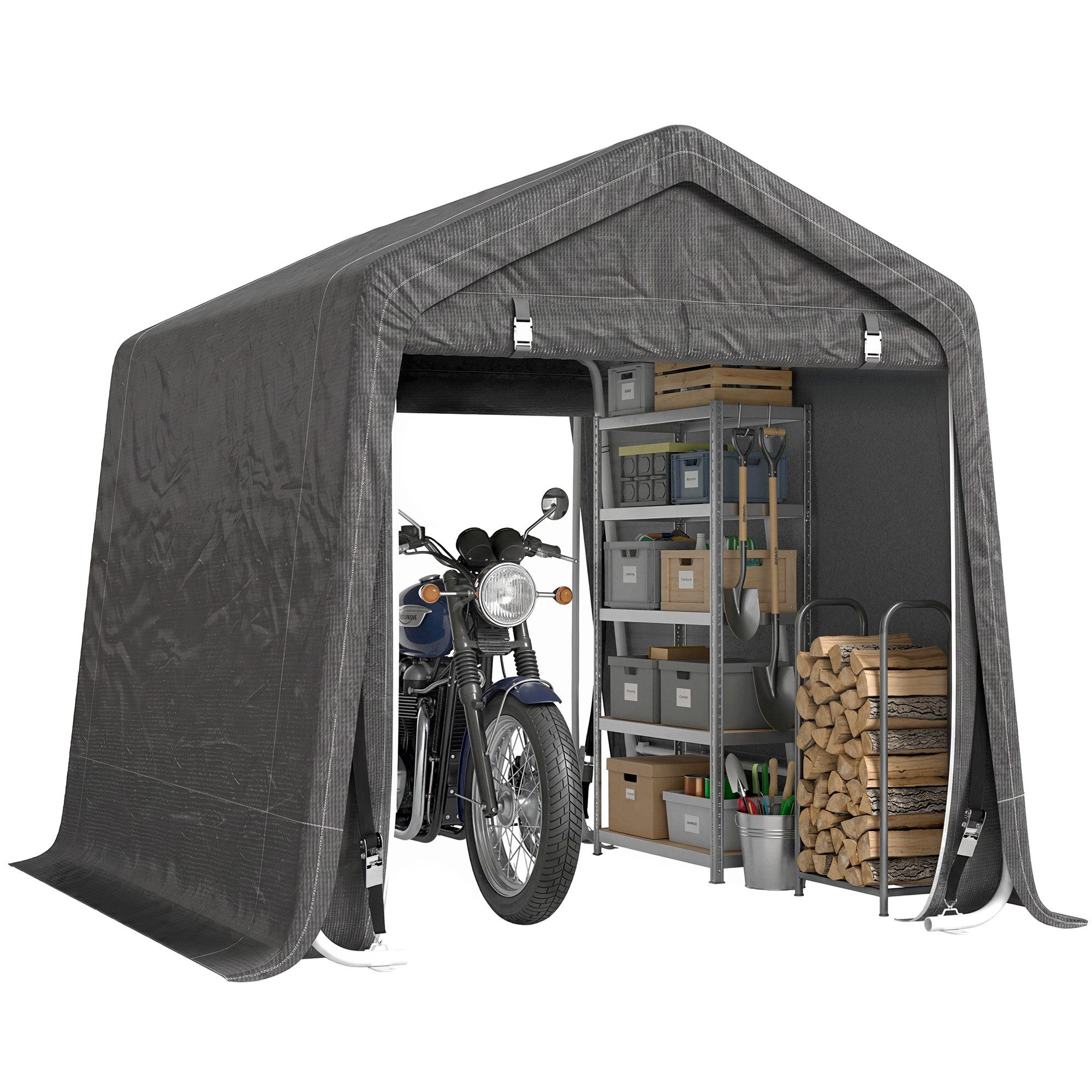 MC Star Gerätehaus Garagenzelt für Autos, Motorräder und Werkzeuge, (aus Metall und PE-Gewebe, 280 x 240 x 240 cm, Grau)