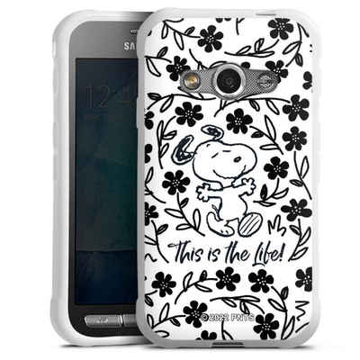 DeinDesign Handyhülle Peanuts Blumen Snoopy Snoopy Black and White This Is The Life, Samsung Galaxy Xcover 3 Silikon Hülle Bumper Case Handy Schutzhülle