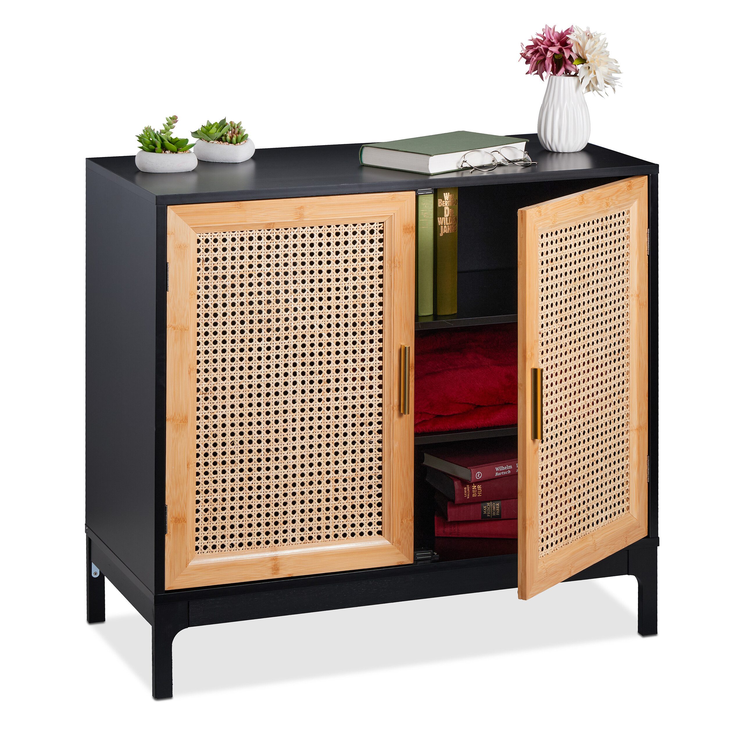 relaxdays Sideboard mit 2 Rattan Türe (1 St)