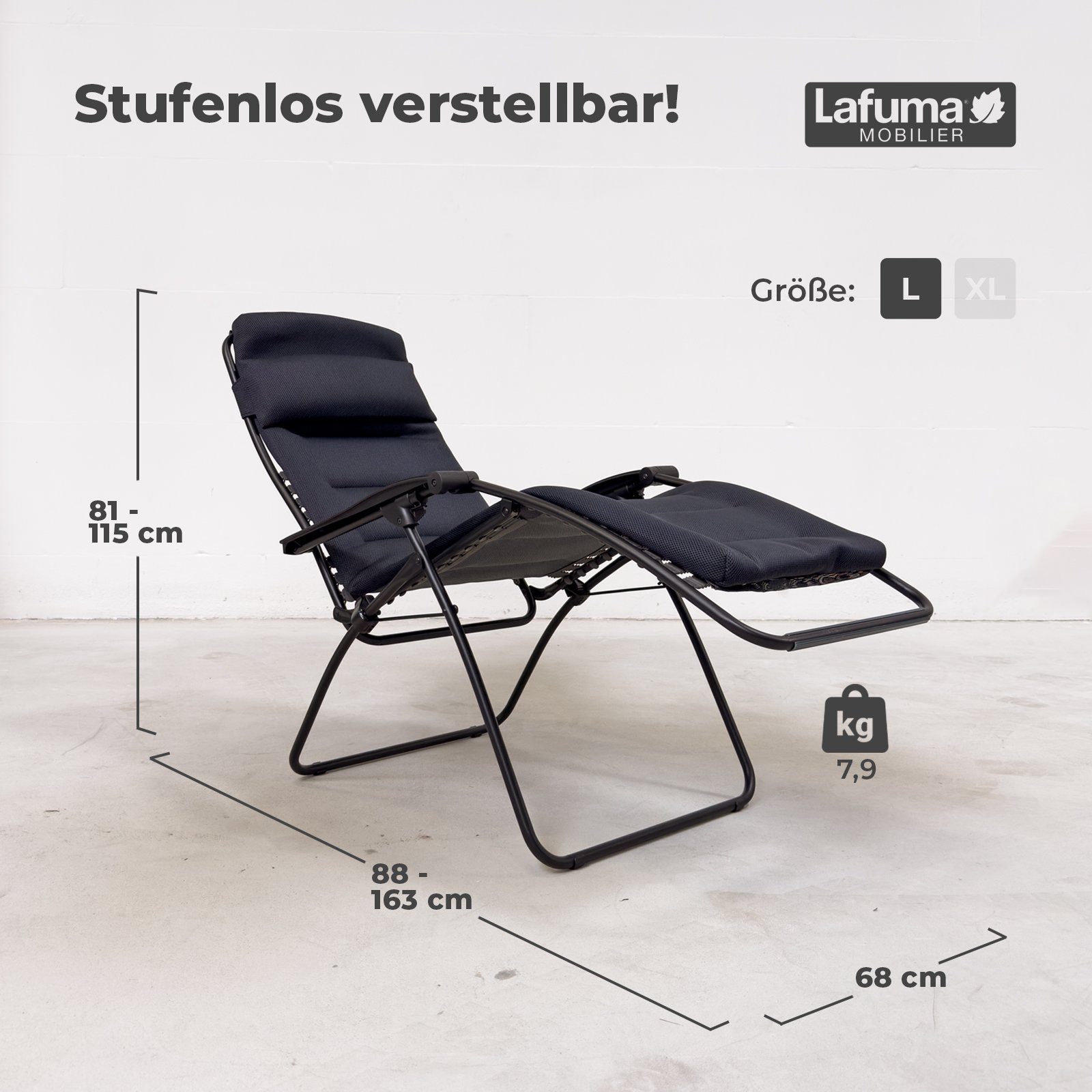 Air Lafuma Gartensessel Liegestuhl inkl. Relax Acier Comfort, Kopfkissen, Relax RSX Lafuma Air (anthrazit) Comfort Clip