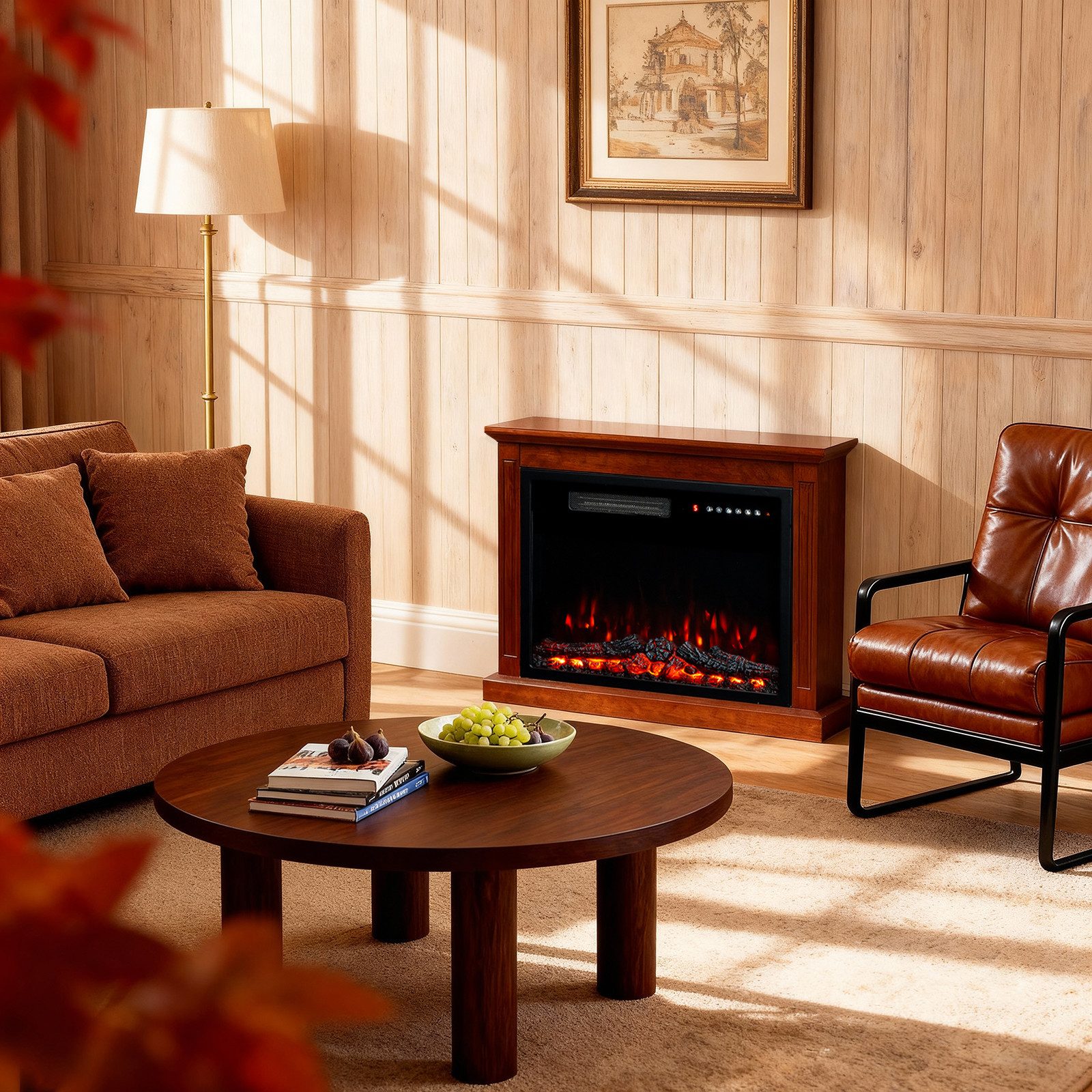 HOMAVO Elektrokamin mit Schrank, 18''/23'' Elektrokamin mit Heizung, 3D-Flammeneffekt, 18''-1800W, 23''-2000W, Fernbedienung, Timer