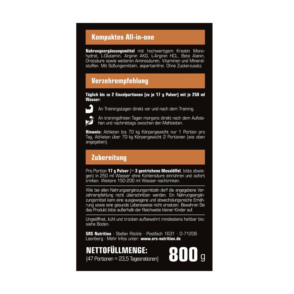SRS NUTRITION SRS - Cell Blast - ALL-IN-ONE Kreatin Monohydrat + Aminosäuren 800g Pulver, 800 g, All-in-one Trainingsformel