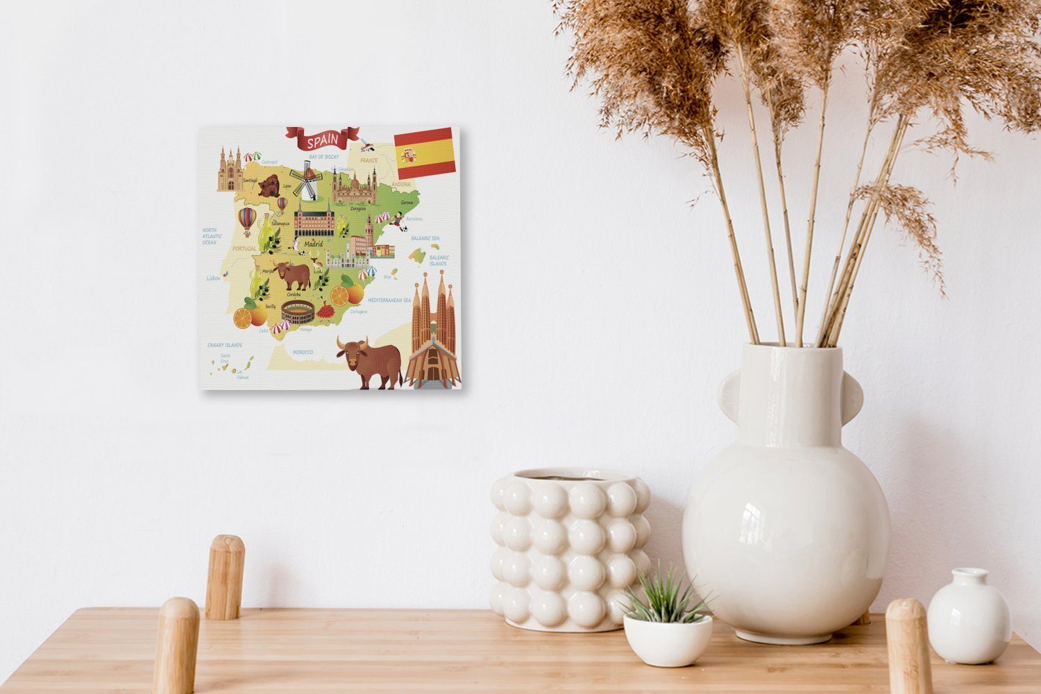 OneMillionCanvasses® Leinwandbild auf von Bilder St), Spanien, für Wohnzimmer (1 Karte der Schlafzimmer Illustrationen Leinwand