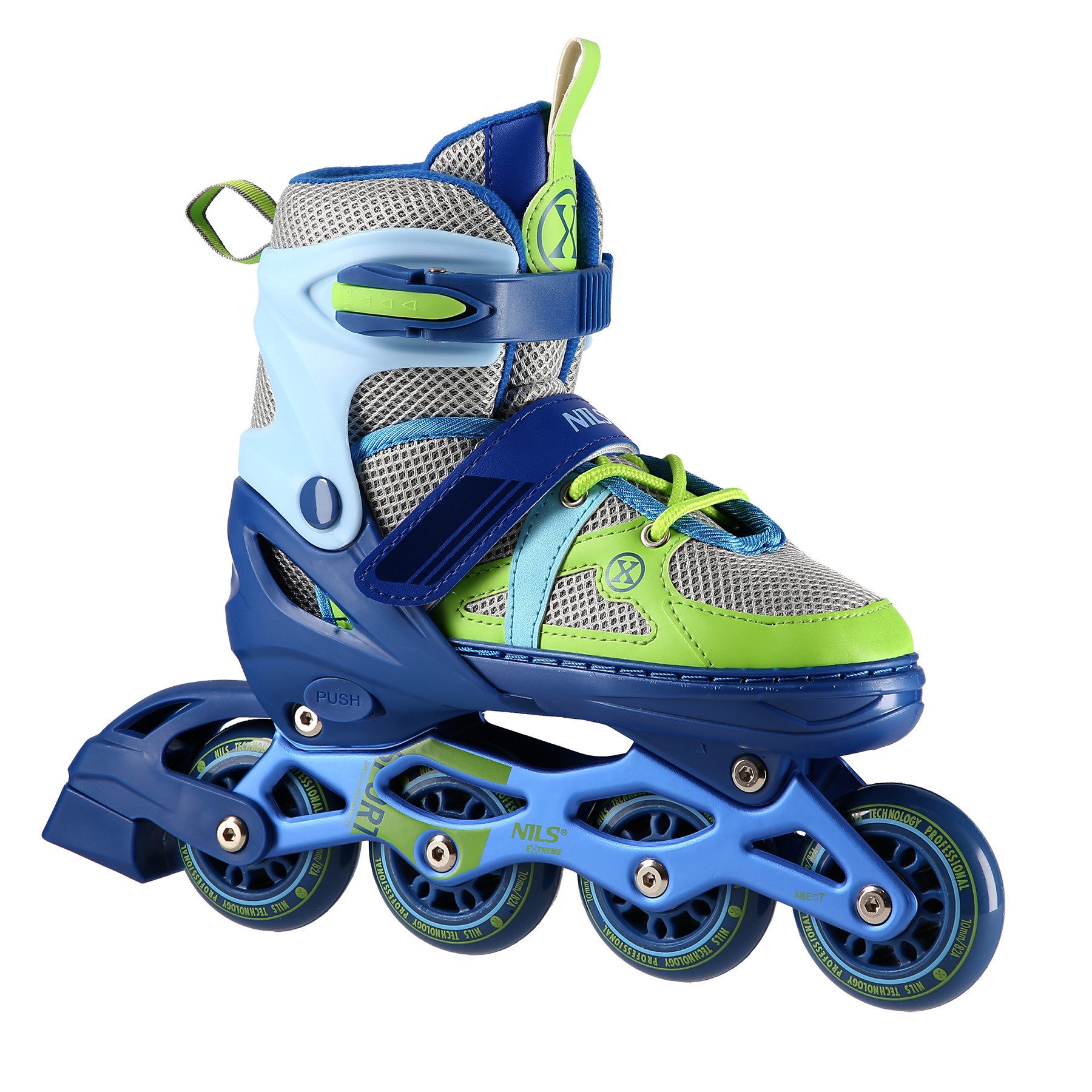 NILS EXTREME Inlineskates Inliner verstellbare Größen Inline Skates Blau/Grün, ABEC7 Lager für ruhige und schnelle Bewegung