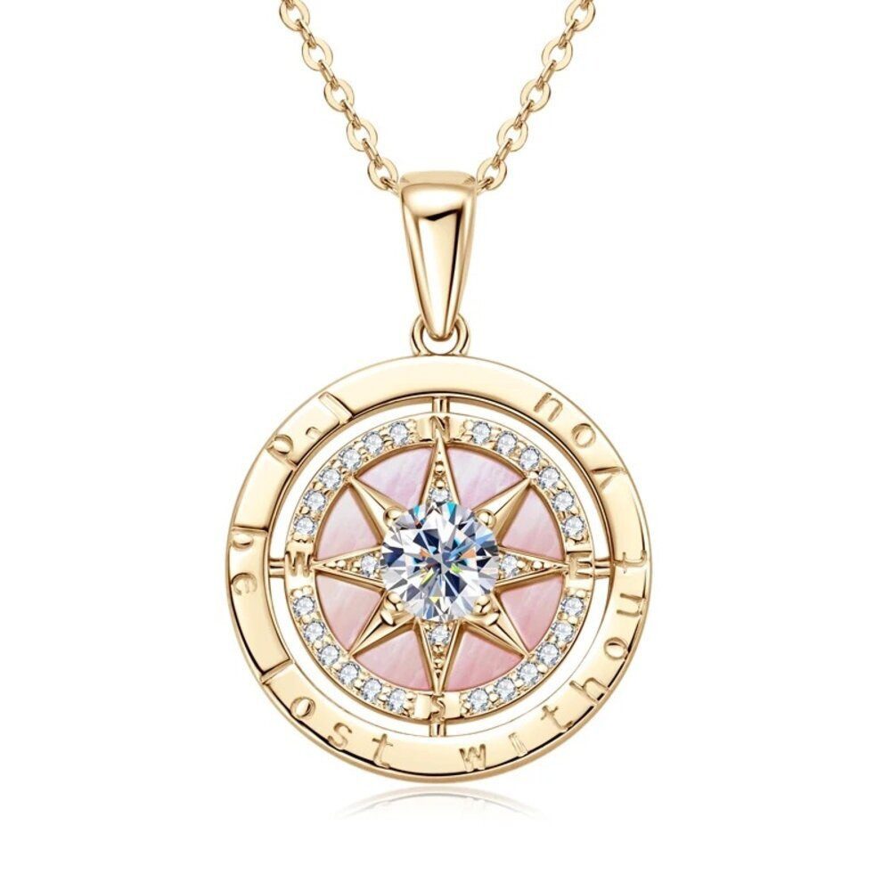 ROUGEMONT Kette mit Anhänger Bezaubernde Damen Kompass Moissanit Halskette 925 sterling Silber, Ausdruck von Stil & Persönlichkeit