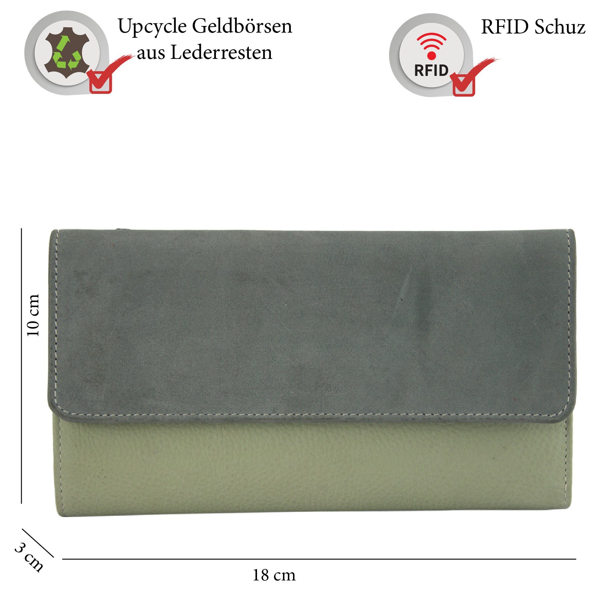 Damen Leder, Leder recycelten Geldbörse Unisex braun aus RFID-Schutz, echt Lederreste, braun/hell Geldbeutel Portemonnaie Sunsa mit Geldbörse Lederresten, aus