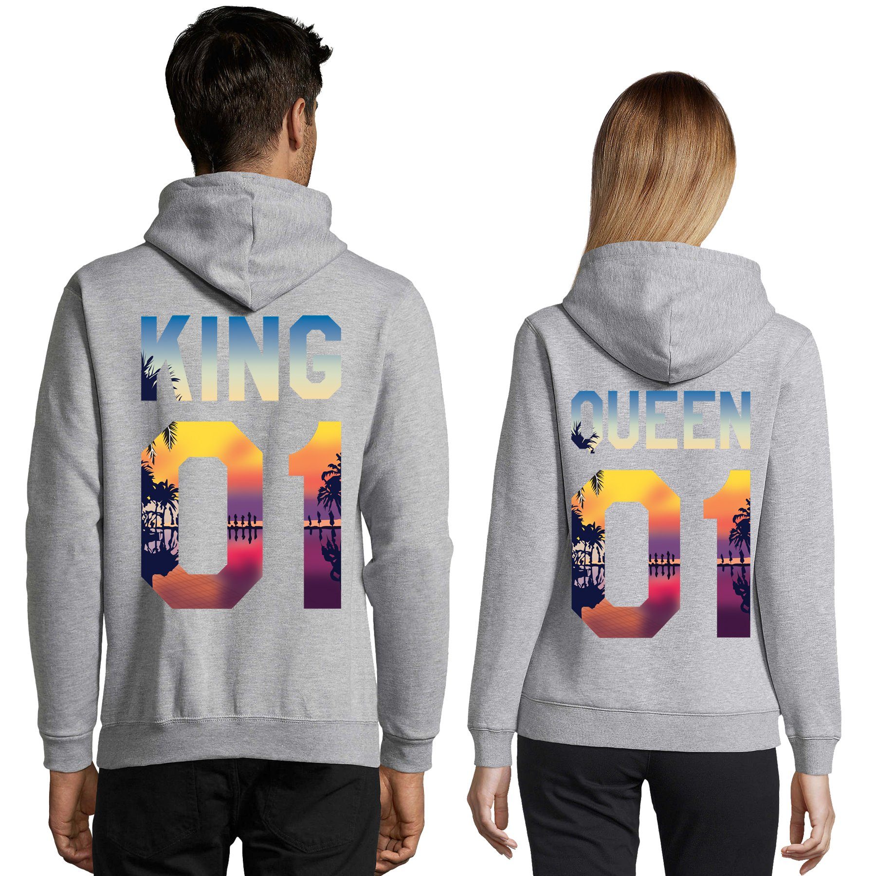 Hoodie Unisex Pullover King Queen Sun Beach Paar Pärchen