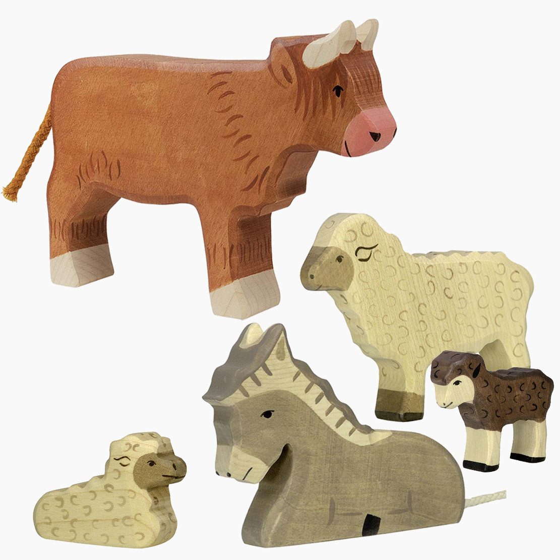 Holztiger Spielfigur Tierset Krippe 5er Set, (packung, 5-tlg., spar set), Handgefertigtes Holzspielzeug