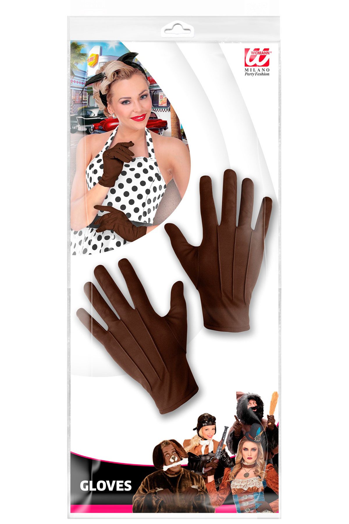 Widmann S.r.l. Kostüm Kurze Handschuhe 'L.A.' zum Kostüm 31 cm, Braun