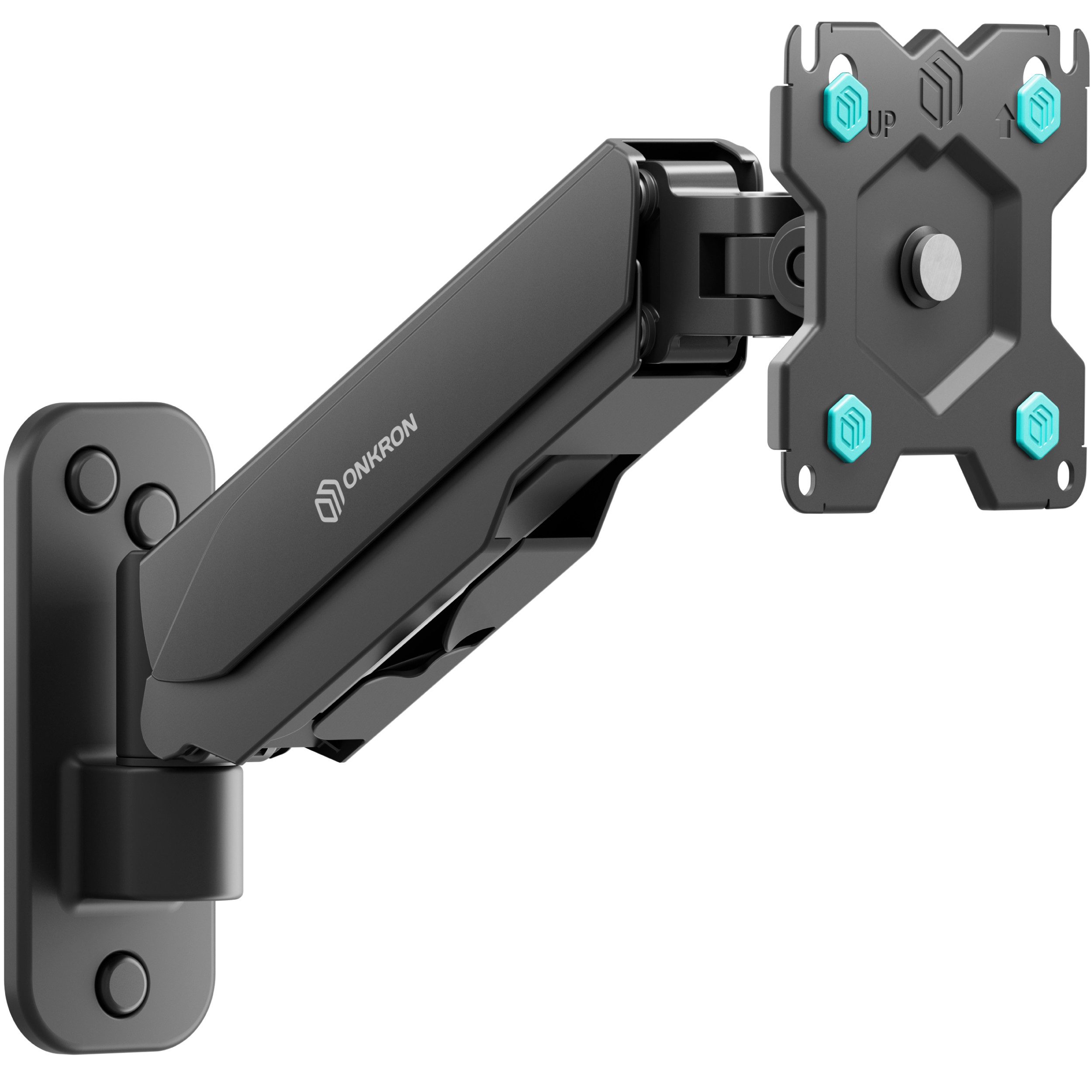 ONKRON Monitor-Halterung 13-34 Zoll, bis 8 kg, VESA 75x75-100x100, G120-B, (bis 34 Zoll, neigbar, schwenkbar, drehbar, Gasdruckfeder, Kabelmanagement)