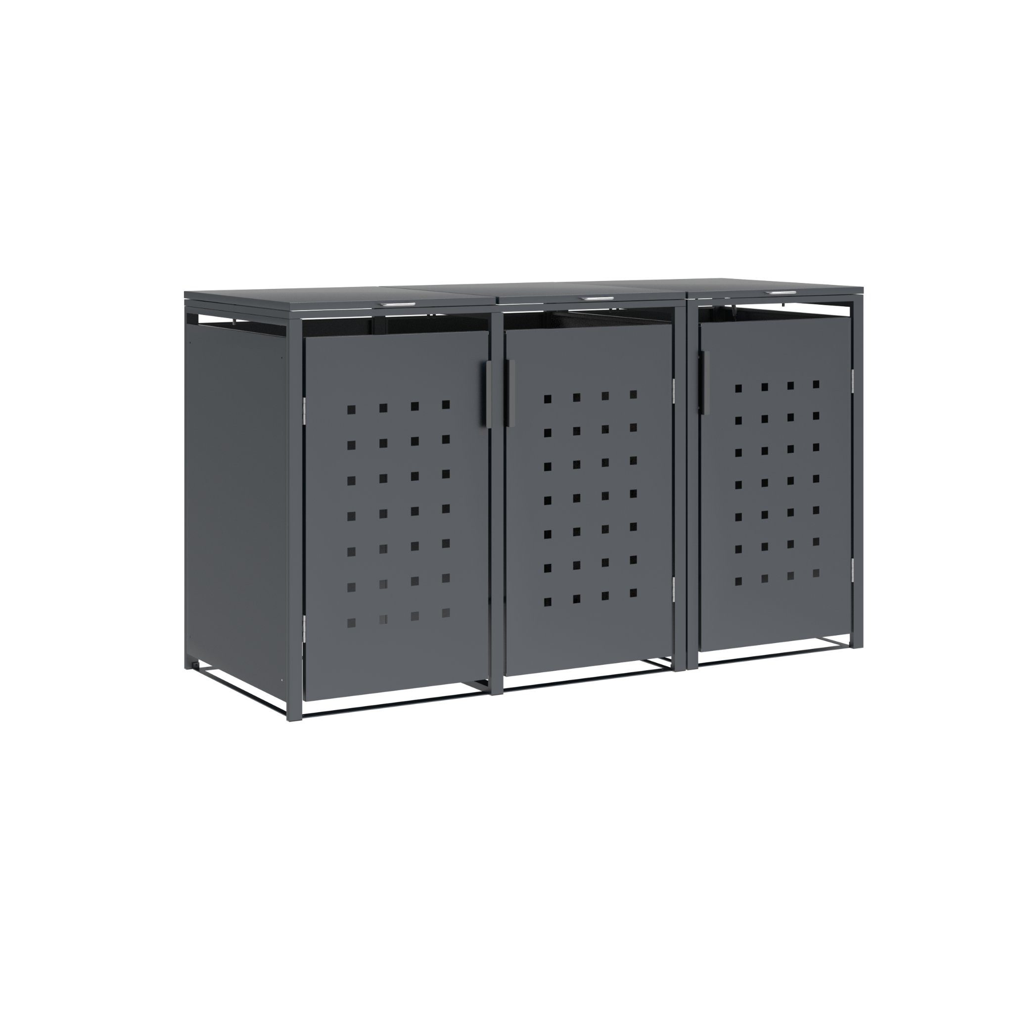DEGAMO Mülltonnenbox TRIER, Stahl grau, für 3 Tonnen 120 oder 240 Liter