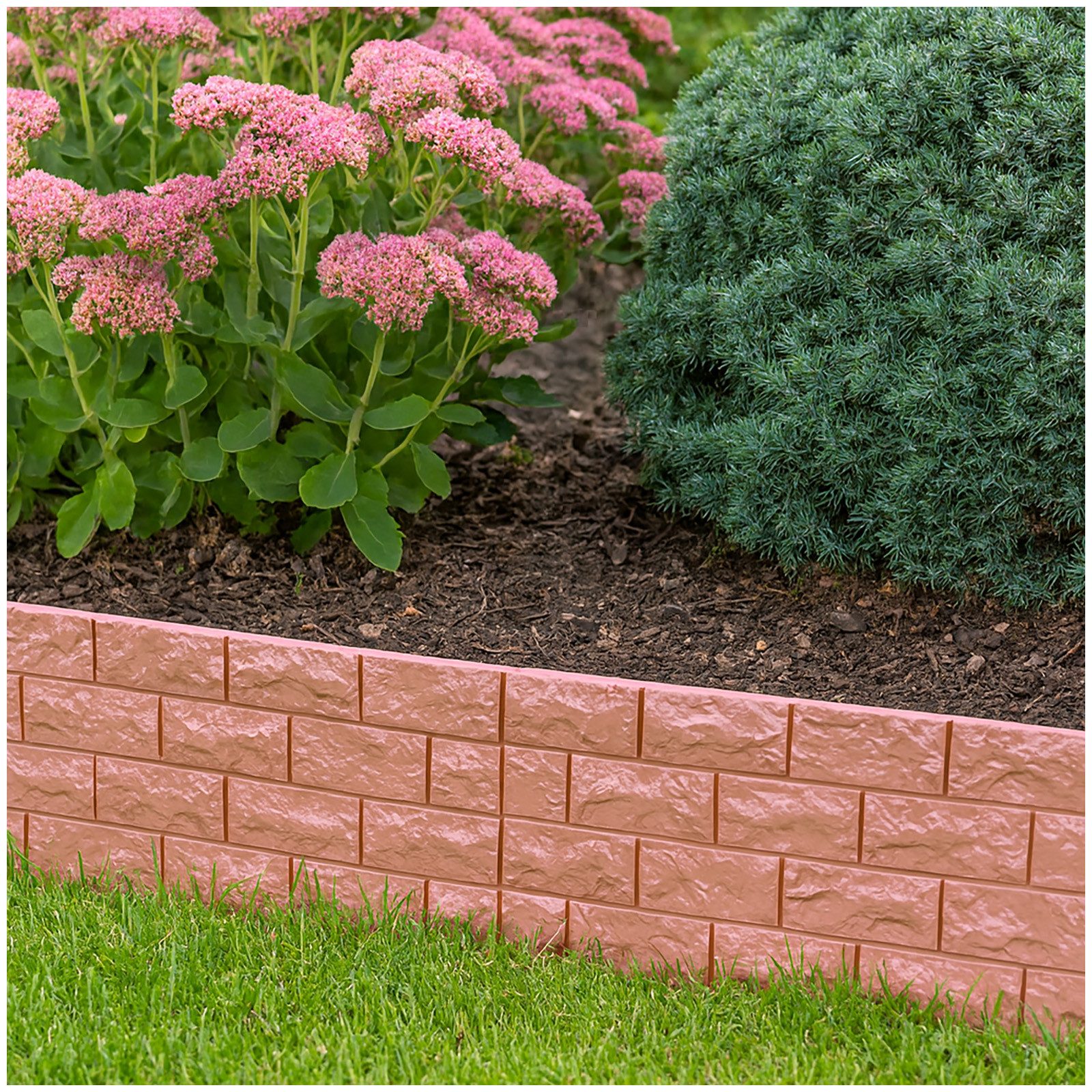 HTI-Living Beetumrandung Beeteinfassung Ziegelsteinoptik 4-teilig Nessa, LxH: 56,5x21.5 cm, Set, 4 Module, Beetbegrenzung Beetumrandung