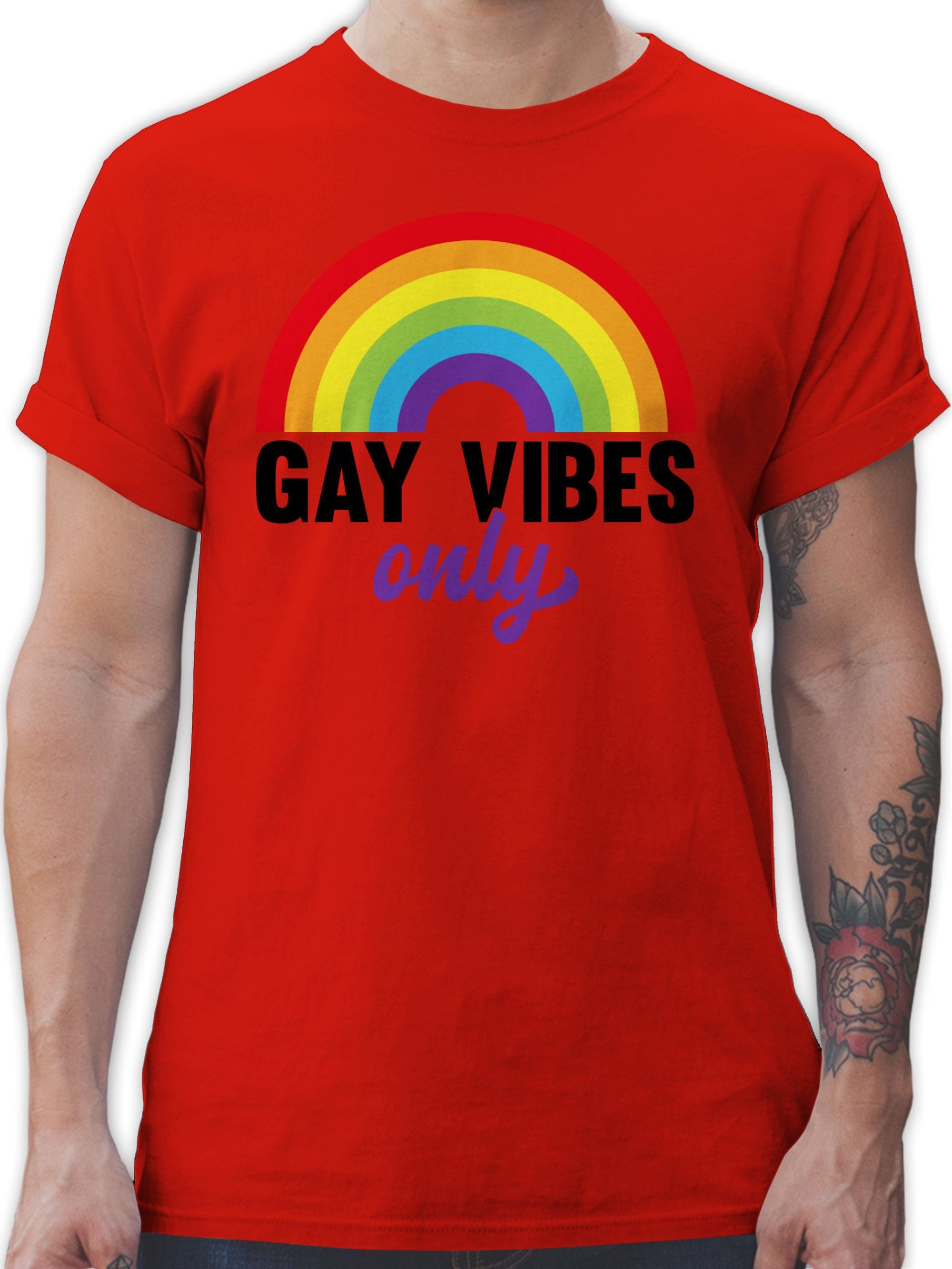 Shirtracer T-Shirt Gay Vibes Only - Regenbogen LGBT Kleidung 01 Rot