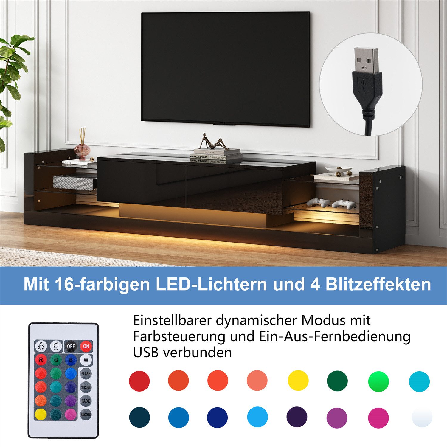 autolock TV-Schrank Hochglanz-TV-Schrank mit LED-Beleuchtung, für günstig online kaufen