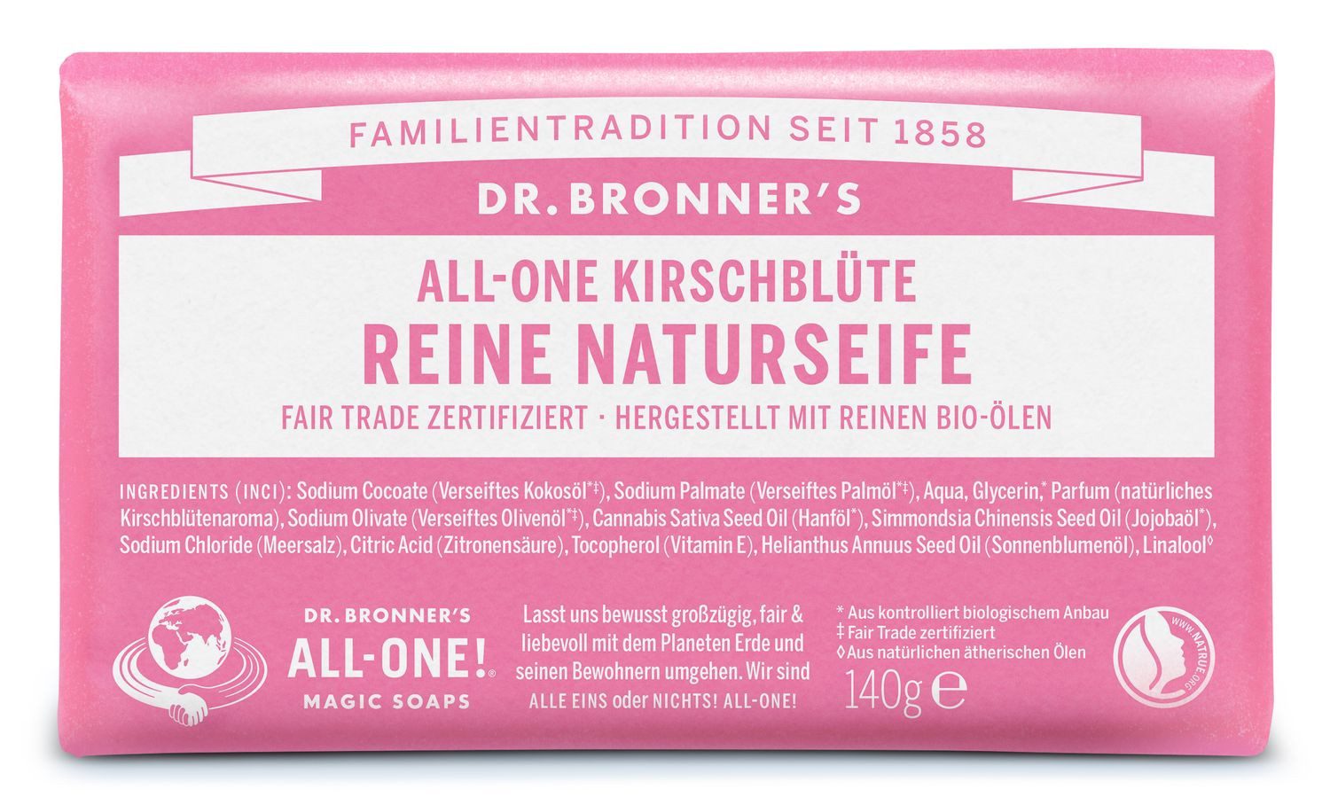 Dr. Bronners Handseife Kirsche, 1-tlg., All-One Reine Naturseife 140 g