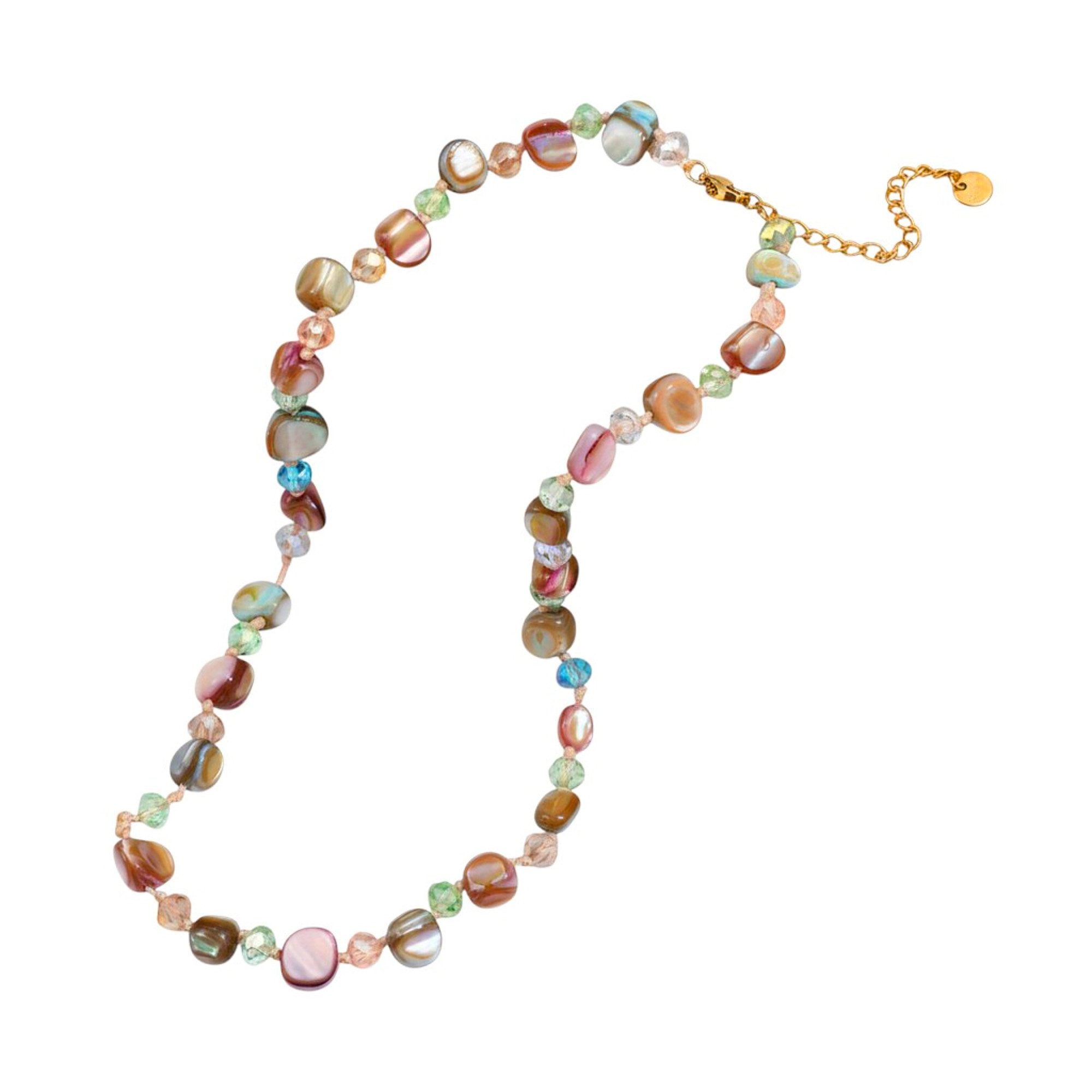KARMA Kette ohne Anhänger Halskette Damen bunt Glas & Steine 43 cm Kette (Edelsteinkette modern, Damenhalskette Steinkette), Schmuck für Frauen verstellbar