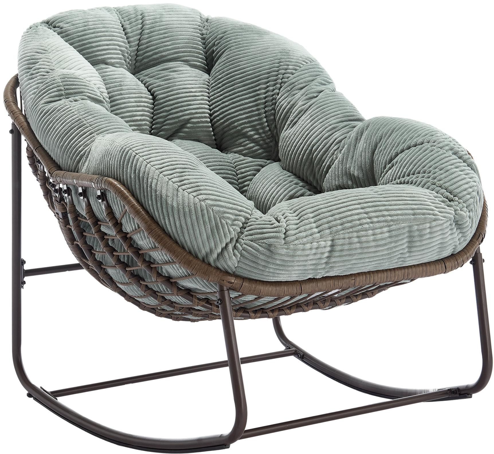 LVHOM Schaukelstuhl mit gepolstertem Kissen, Rattanstuhl mit Stahlrahmen, L günstig online kaufen
