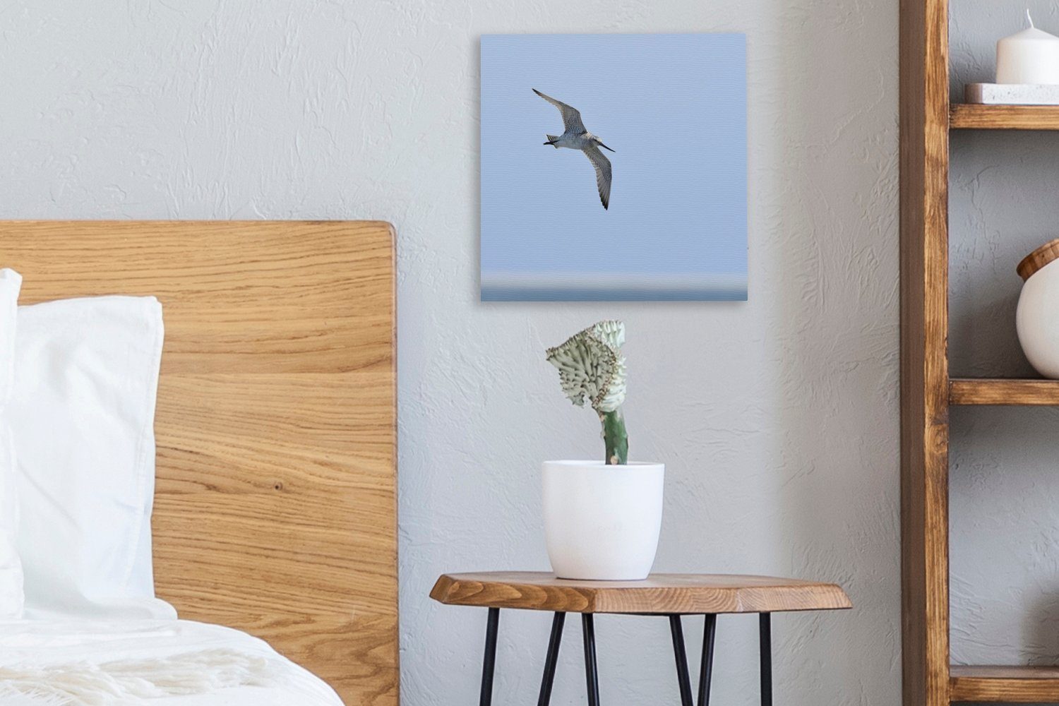 OneMillionCanvasses® Leinwandbild Rotschnabelschnepfe fliegt für Schlafzimmer den (1 Wohnzimmer St), Strand, über Leinwand Bilder
