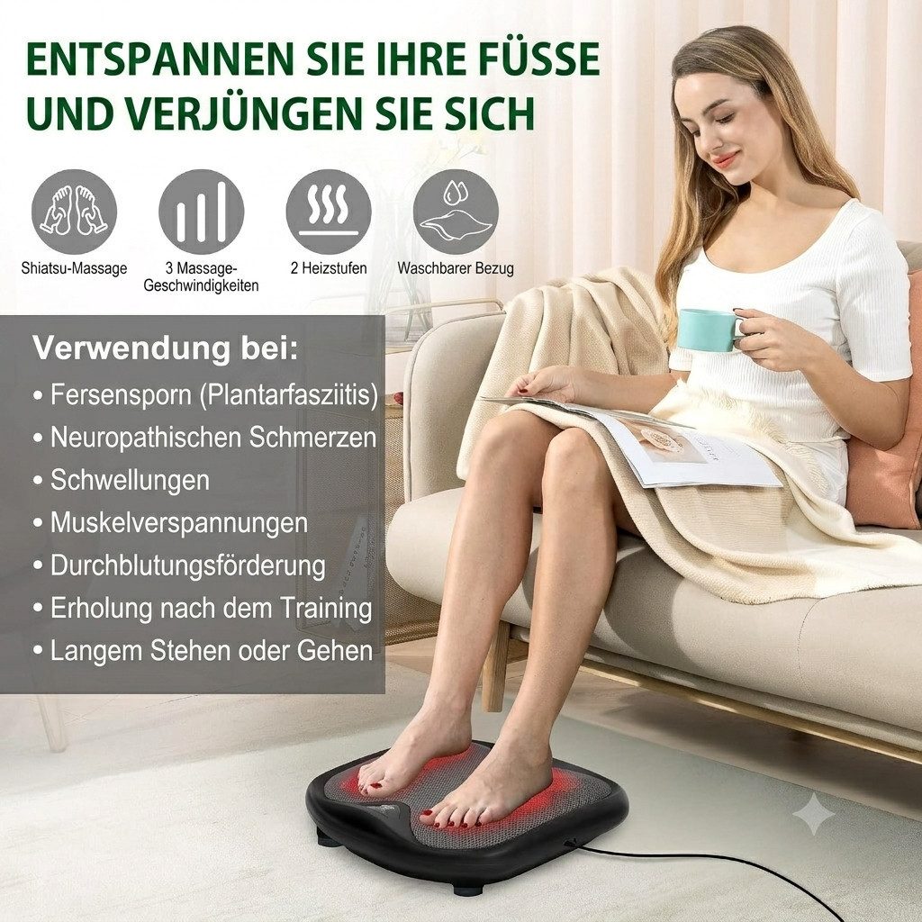 SNAILAX Fußmassagegerät Shiatsu Fußmassagegerät mit Wärmefunktion 18 Massageköpfen Fußwärmer, Shiatsu Fußmassagegerät Set mit Wärmefunktion, Shiatsu Fußmassagegerät mit Wärmefunktion und Netzadapter, Shiatsu Massage, Wärmefunktion, 18 Massageköpfe, 3 Programme