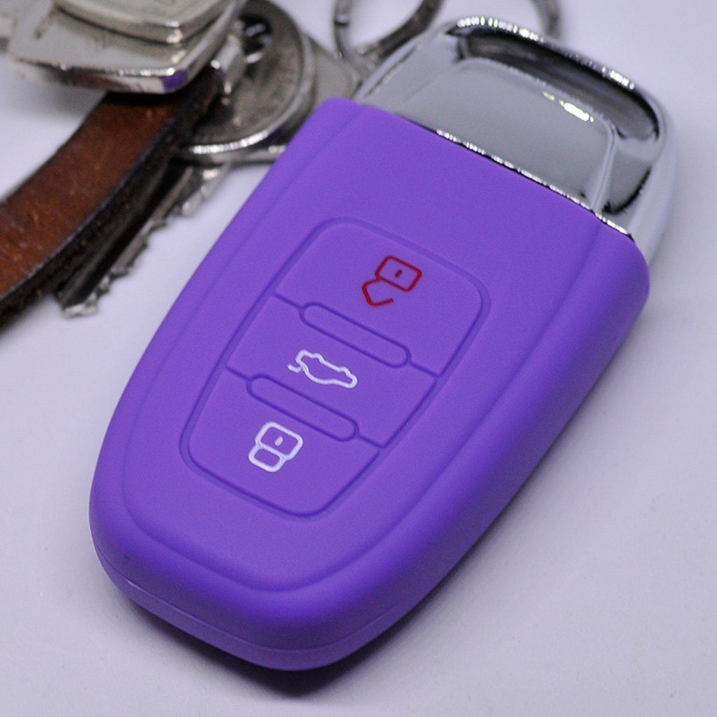 mt-key Schlüsseltasche Autoschlüssel Softcase Silikon Schutzhülle Lila, für Audi A5 S5 A4 S4 Q3 Q5 A6 S6 R8 TT 3 Tasten KEYLESS SMARTKEY