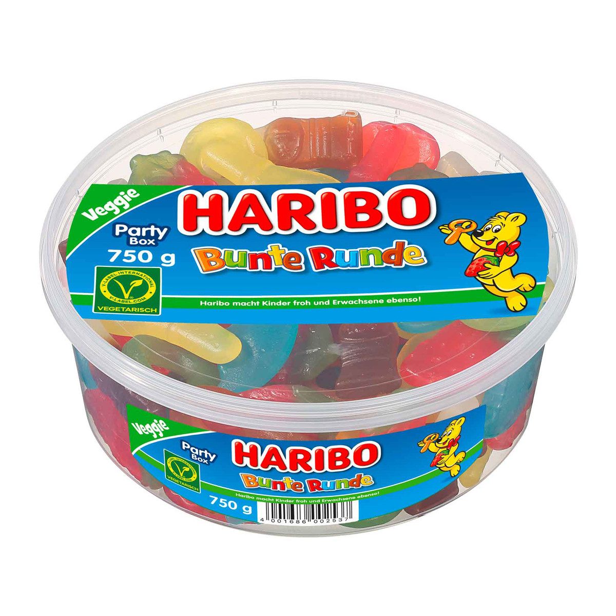 HARIBO Süßigkeit, Haribo Bunte Runde veggie Party Box Klassiker Runddose 750 g