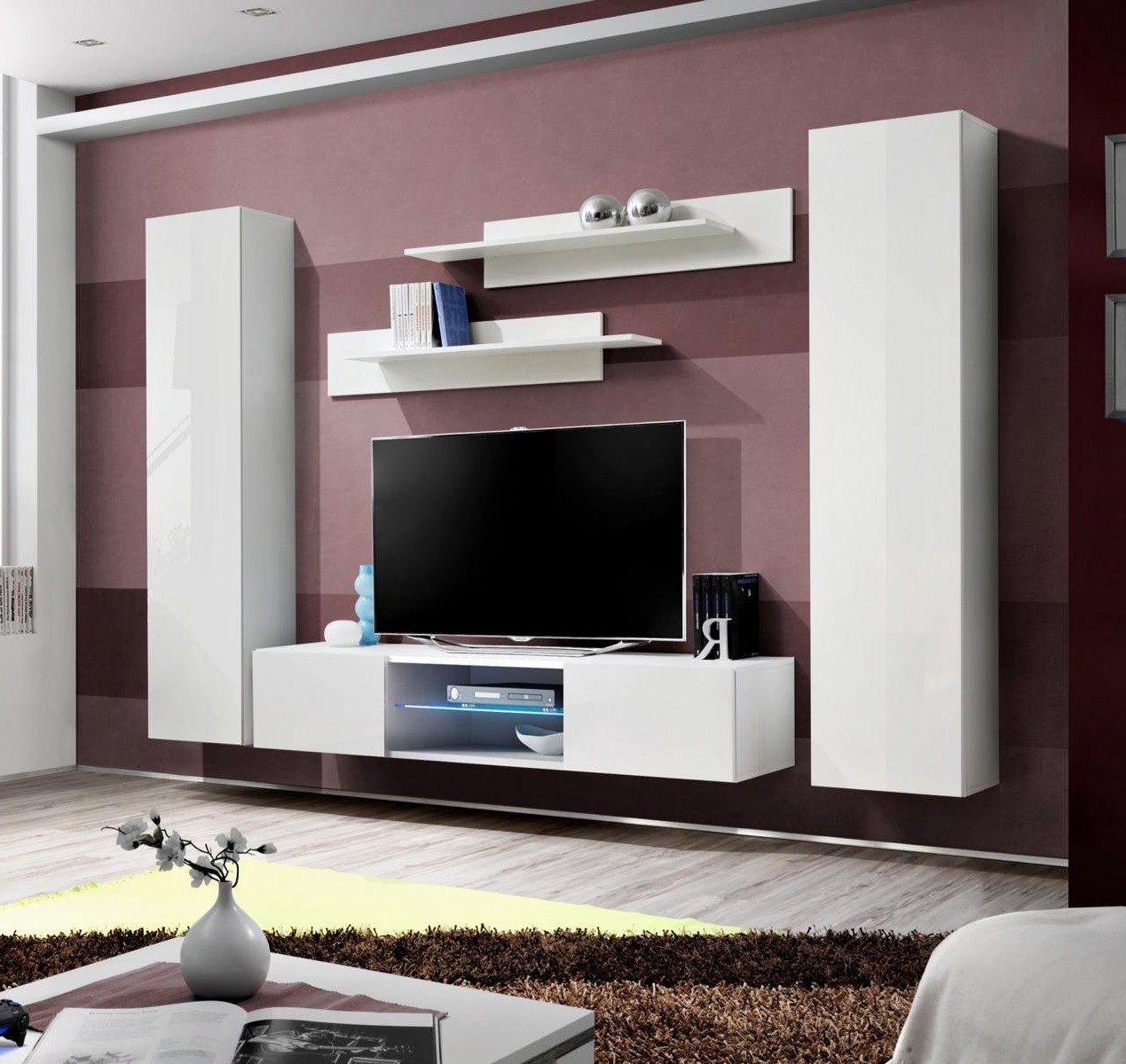 Xlmoebel Wohnwand Garnitur Hängeschrank Komplett für Wohnzimmer mit TV-Ständer, Made in Europa
