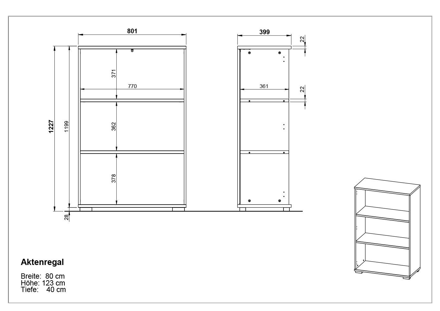 416, 80x123x40 Einlegeböden grau, anthrazit in mit 2 möbelando BxHxT: cm, Bücherregal