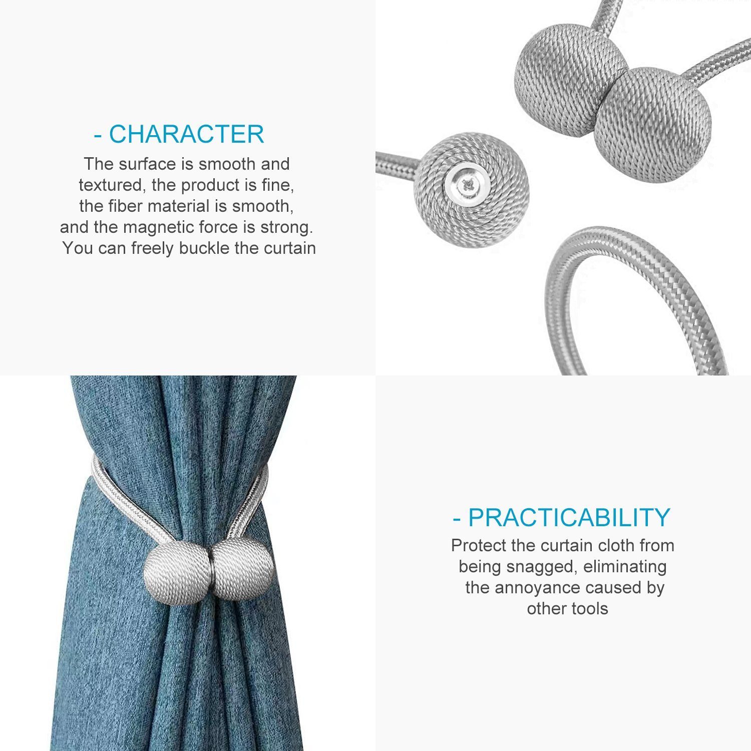 Intirilife Raffhalter, (2-teiliges Set Raffhalter Gardinenklammer in Grau, 2-tlg), 40 x 3 cm - Zum zusammenhalten von Vorhängen ohne Bohren oder Kleben