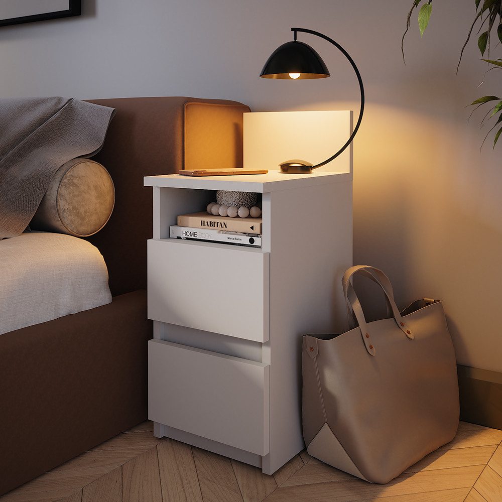 Vicco Nachtschrank Monty, Weiß, 25 x 59.1 cm mit 2 Schubladen (1-St)