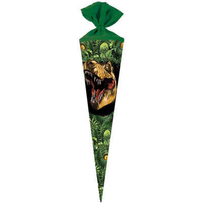 Nestler Schultüte Dino Dschungel, 70 cm, rund, mit grünem Filzverschluss, Zuckertüte für Schulanfang