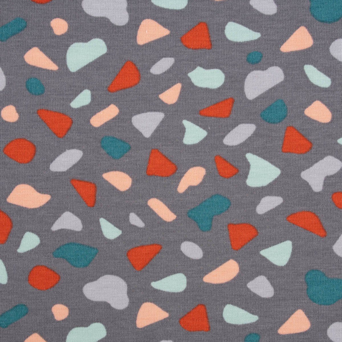 SCHÖNER LEBEN. Stoff Baumwolljersey Organic Bio GRAPHIC DOTS Mosaik grau mint rosa 1,5m, allergikergeeignet