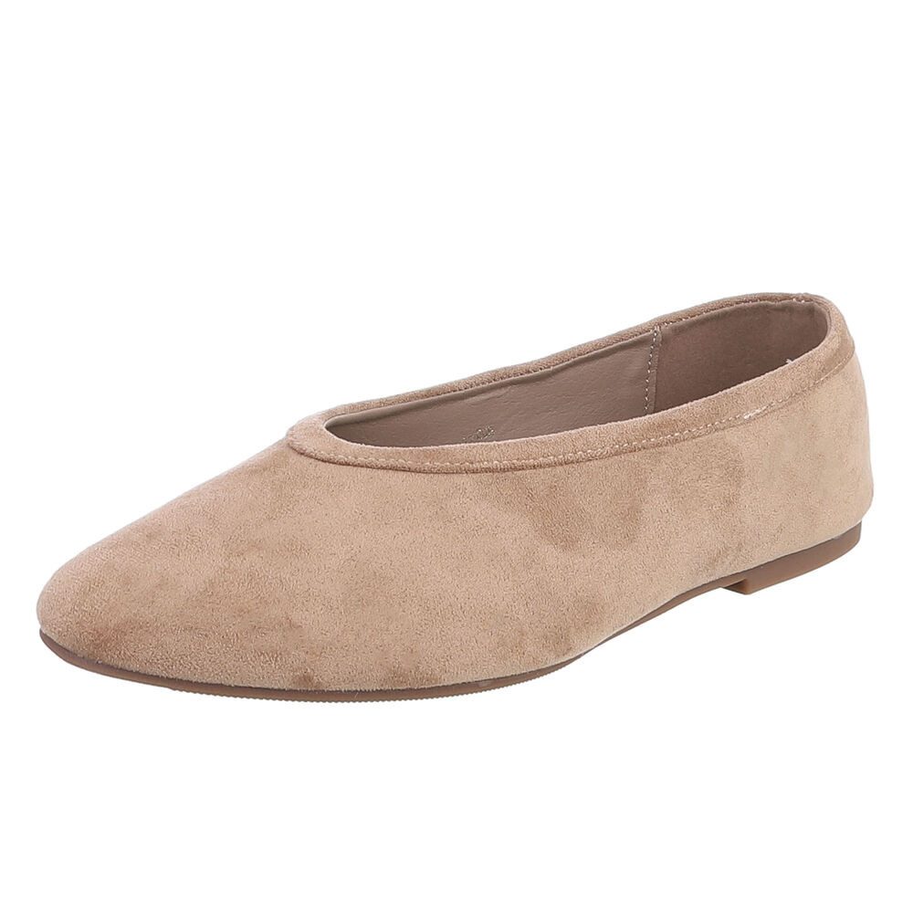 Ital-Design Damen Ballerina flach klassisch für Alltag und Freizeit Slipper (92214150) Blockabsatz Klassische Ballerinas in Hellbraun
