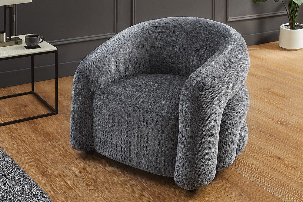 riess-ambiente Loungesessel VOGUE 95cm grau – Sessel mit Armlehnen, Chenille Cremona, modern (Einzelartikel, 1-St), komfortabler Sessel mit weichem Bezug – ideal für stilvolle Wohnzimmer