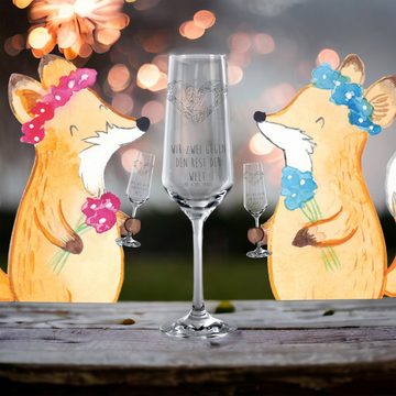 Mr. & Mrs. Panda Sektglas Mäuse Herz - Transparent - Geschenk, Geschenk für zwei, Heiratsantrag, Premium Glas, Persönliche Gravur