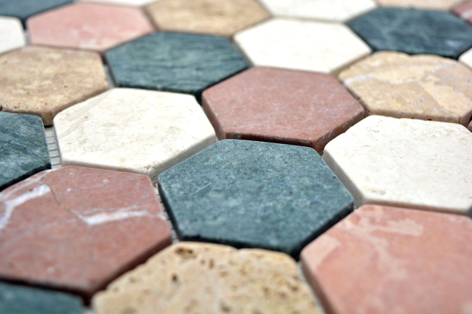 Mosani Mosaikfliesen Mosaik Matten / beige matt Marmormosaik rot mix 10 creme grün