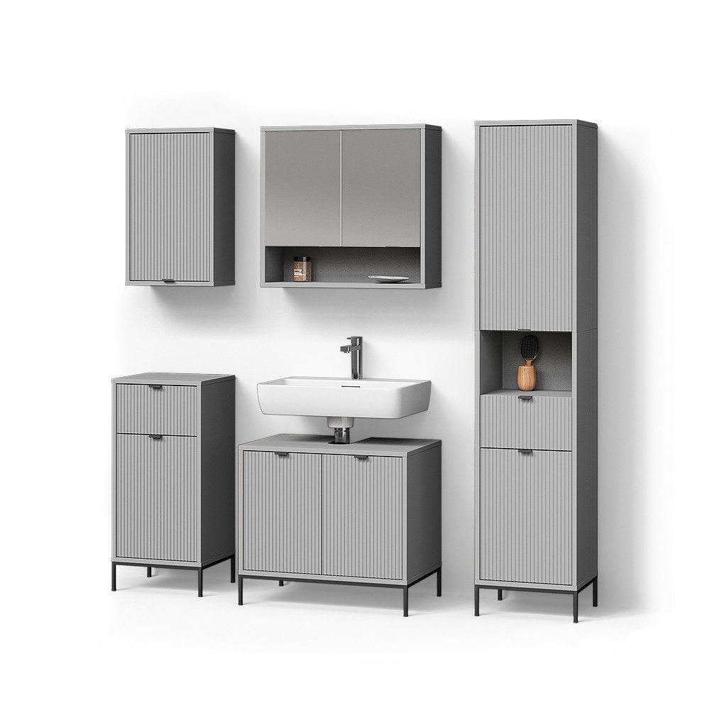 Livinity® Badmöbel-Set ATERNO, Grau, 5 Teile