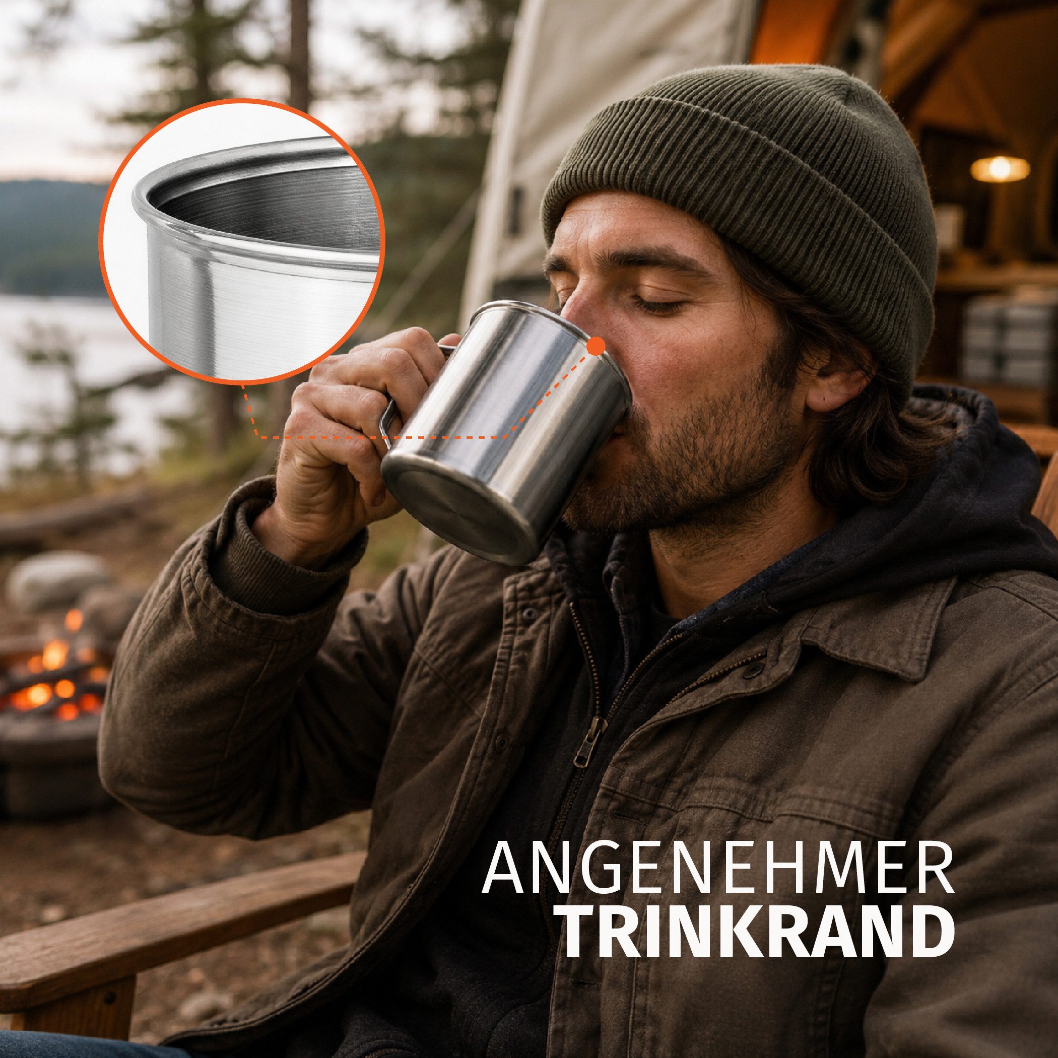 Moritz Tasse Moritz Becher Edelstahlbecher 2er Set 450 ml mit Henkel Campingbecher, 2-tlg., Edelstahl