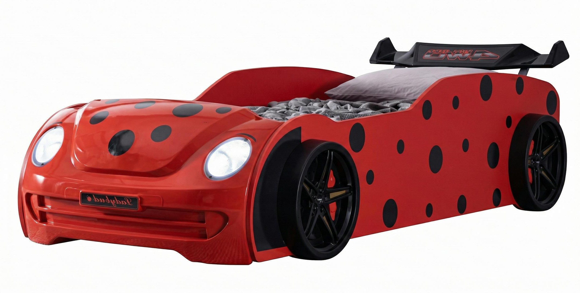 Xlmoebel Autobett Rotes Marienkäfer Autobett mit LED für das Kinderzimmer (Autobett, Autobett Marienkäfer), Made in Europa