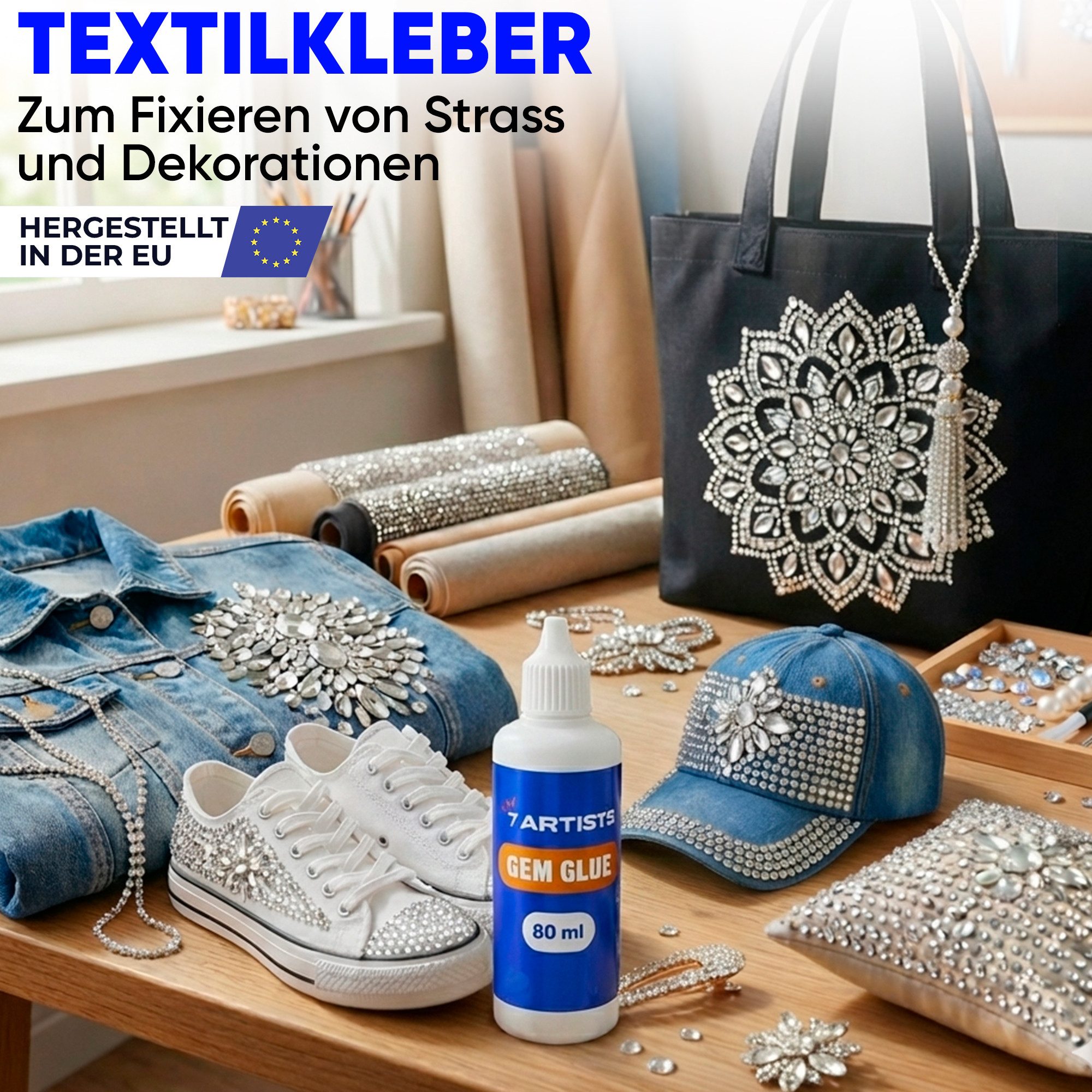 7 Artists Bastelkleber Strassstein Kleber Schmucksteinkleber Transparent 80ml - Wasserfester, Schmucksteinkleber
