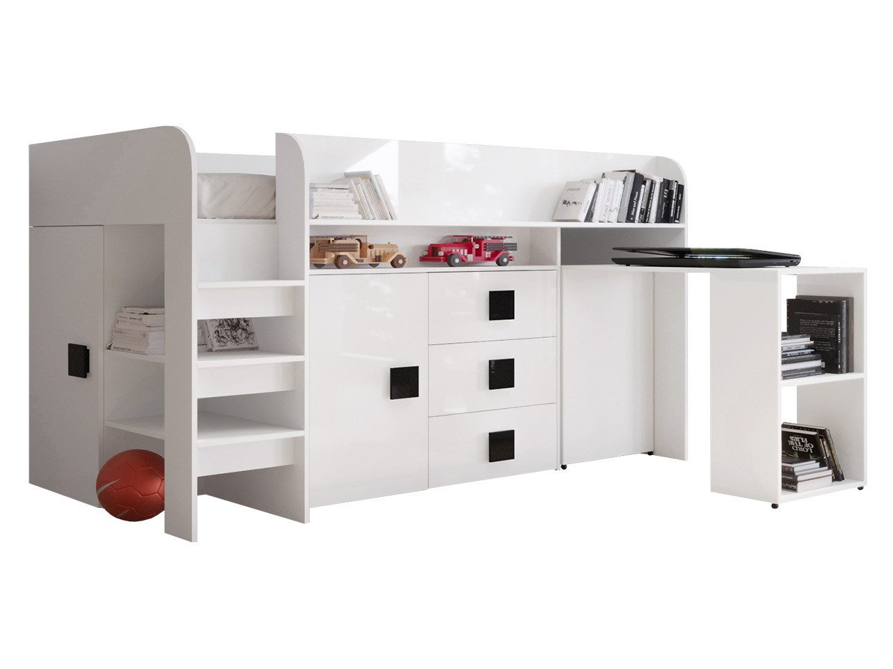 MIRJAN24 Hochbett Toledo 1 (Komplett-Set, Einzelbett mit Schreibtisch) 90x200 cm, mit drei Schubladen