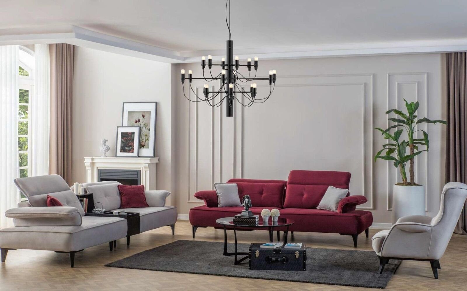 Wohnzimmer Sitzer Rosa Modern Sofa Neu, Sofa Teile Luxus JVmoebel Stoff 3 1 Sofas