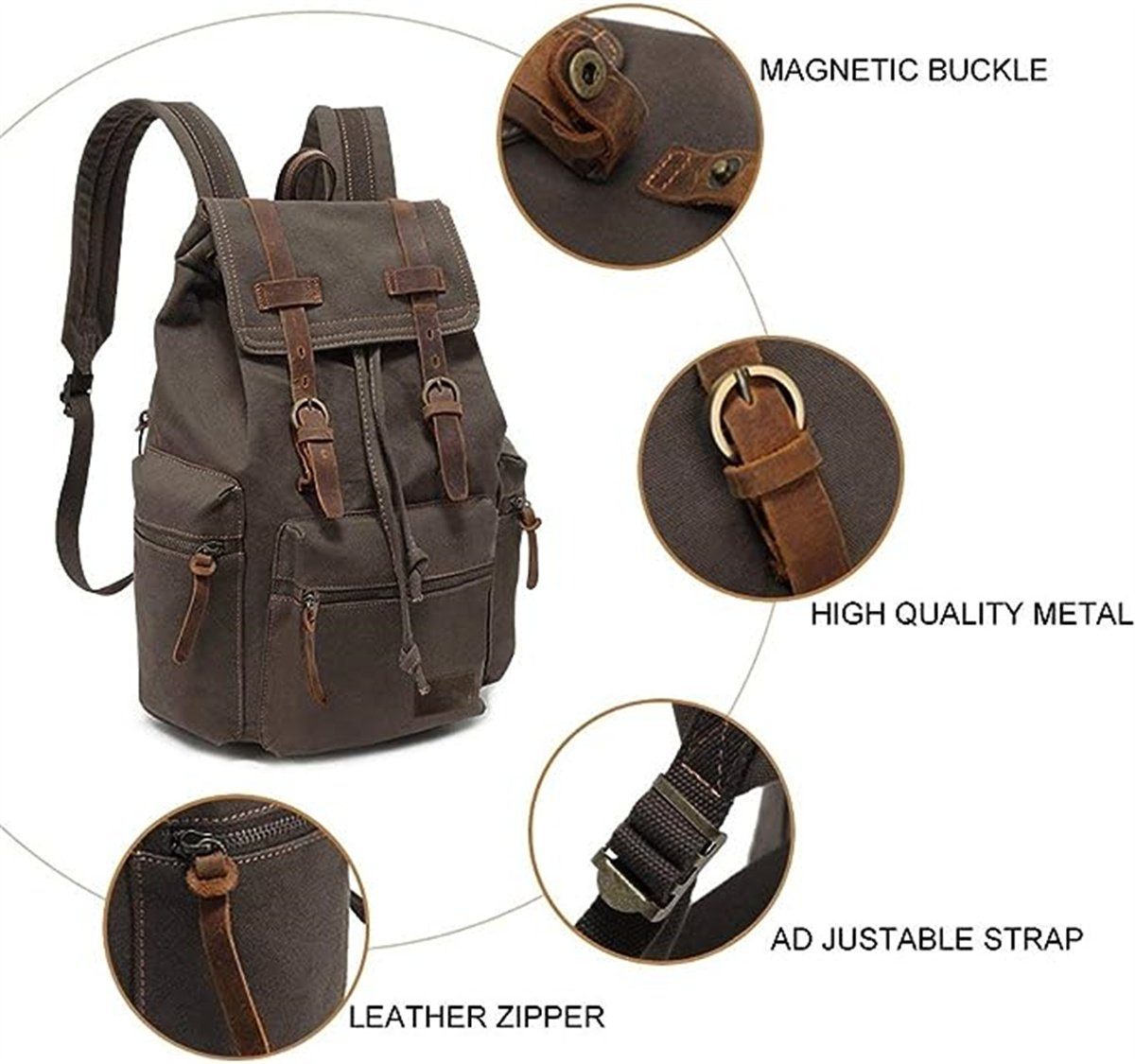 XDeer Schulrucksack Retro Segeltuch Rucksack,Canvas Vintage Rucksack,Schulrucksack, 35 L Reisetasche Dauerhaft Schulterpackung für Herren Damen
