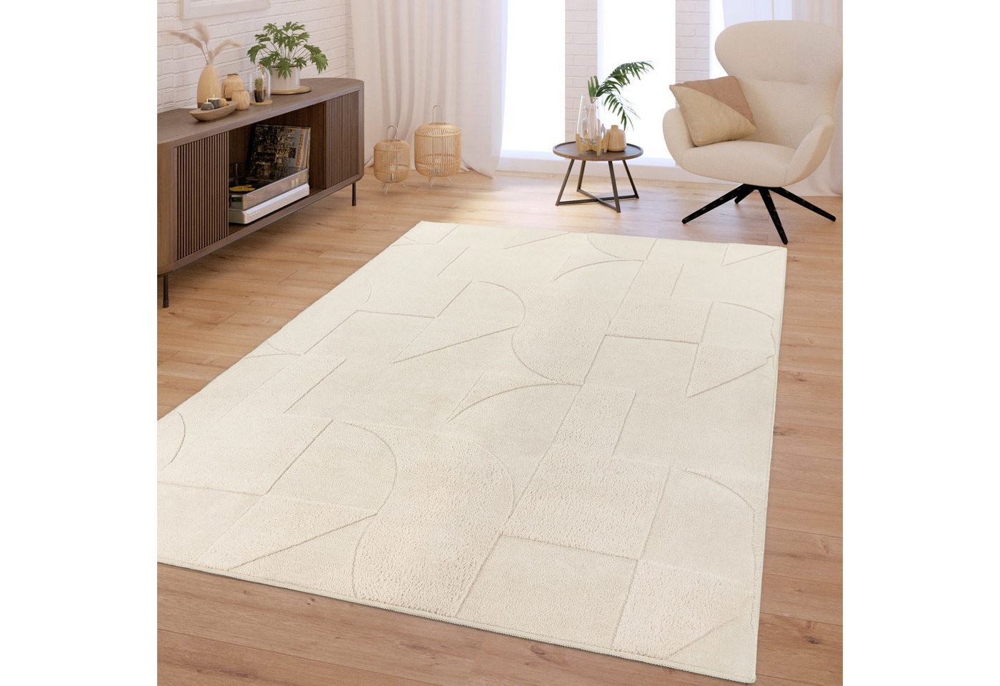 TT Home Teppich Esszimmer, Schlafzimmer, Wohnzimmer, Rechteckig, Höhe: 16 mm, Wohnzimmer Teppich Schlafzimmer Hochflor Weich Waschbar Uni 3D-Optik M