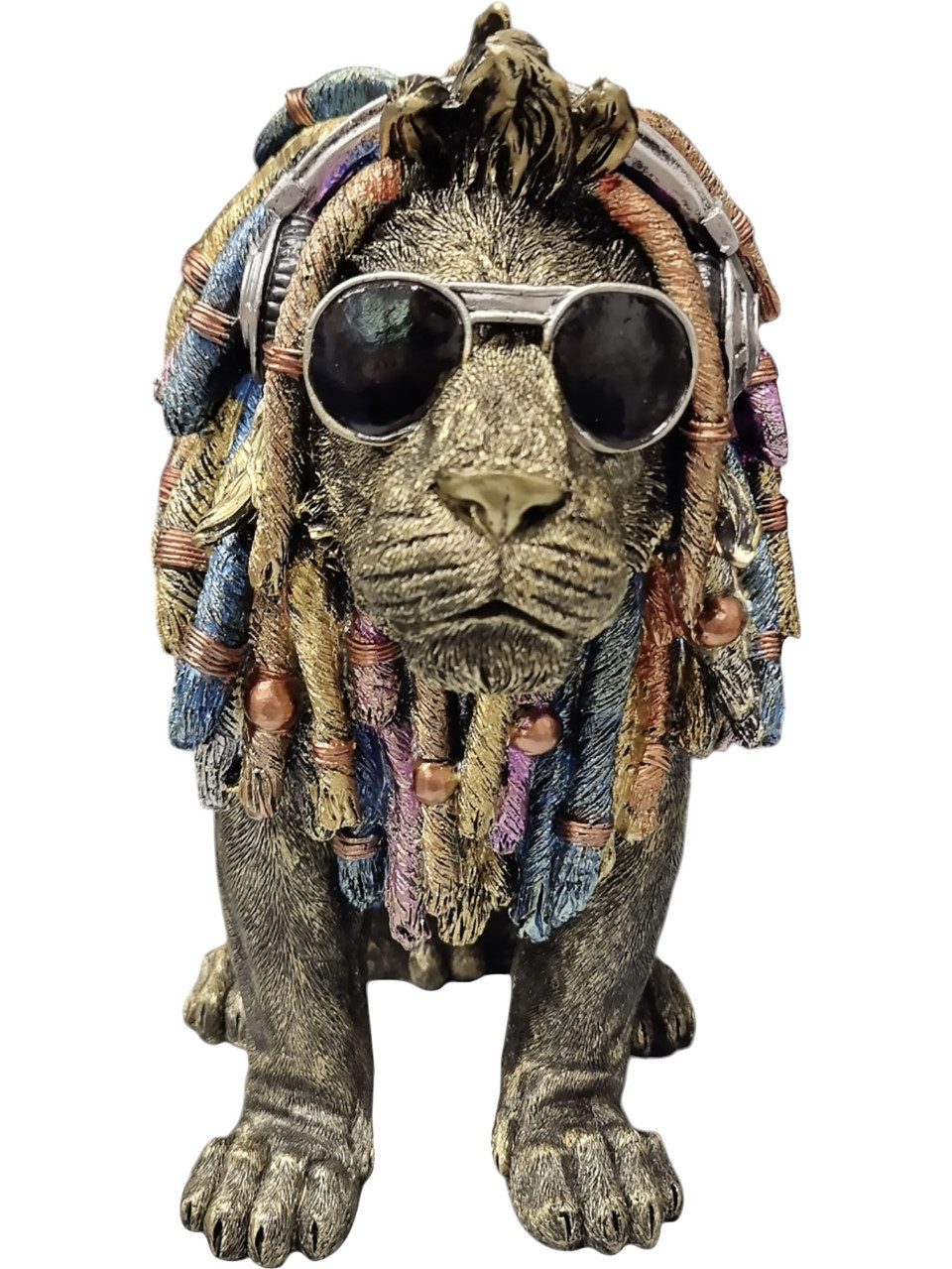 Figurendiscounter Gartenfigur Dekofigur Löwe mit Brille 20 cm gold