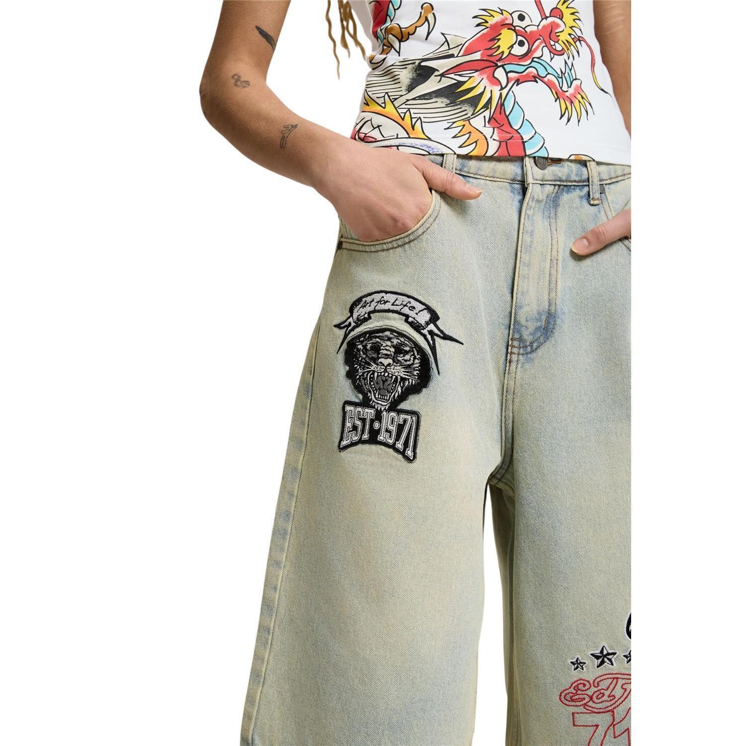 Ed Hardy 3/4-Jeans Short Ed Hardy Multi Badge Tattoo bleach Stickerei